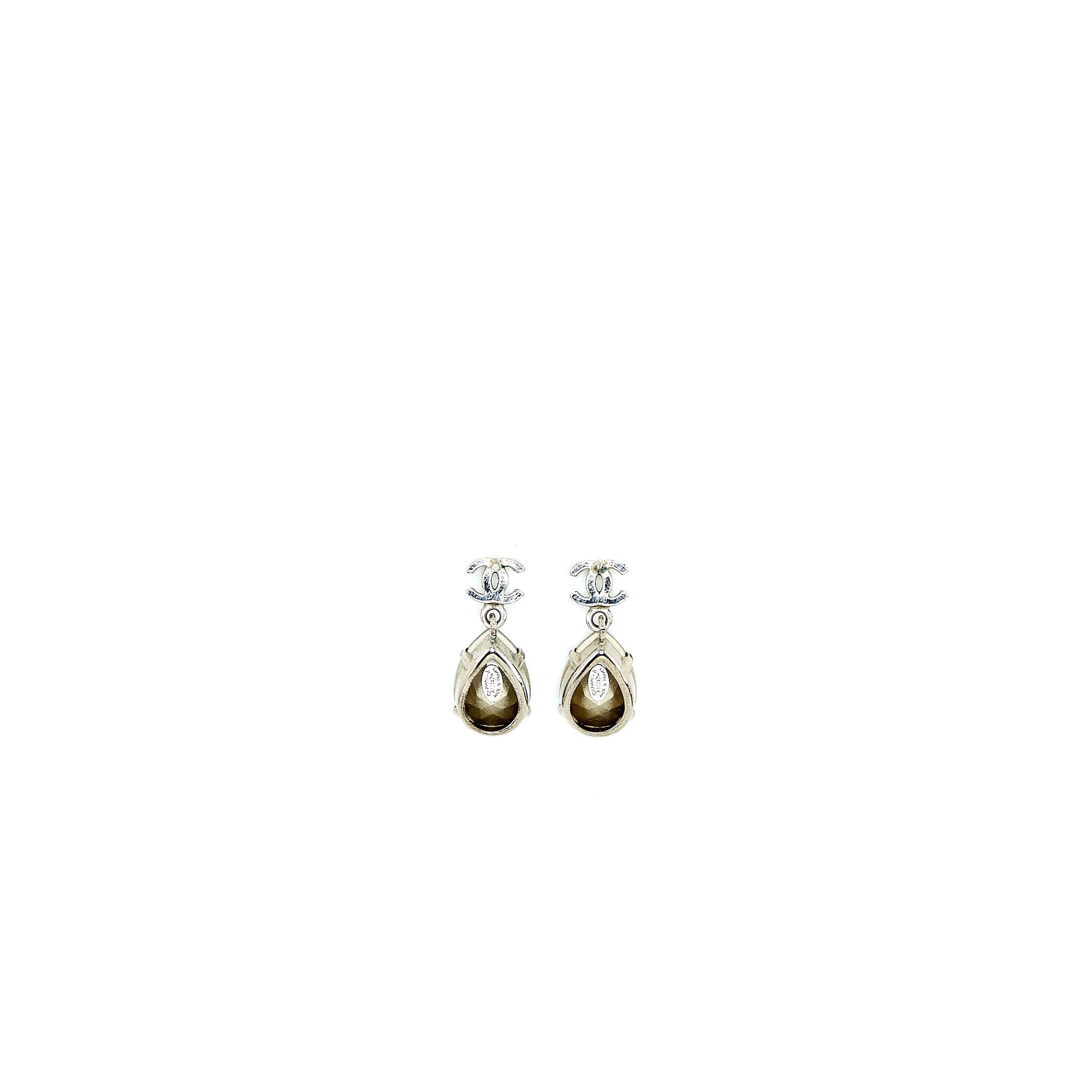 CHANEL CC LOGO WITH STRASS DROP SILVER TONE