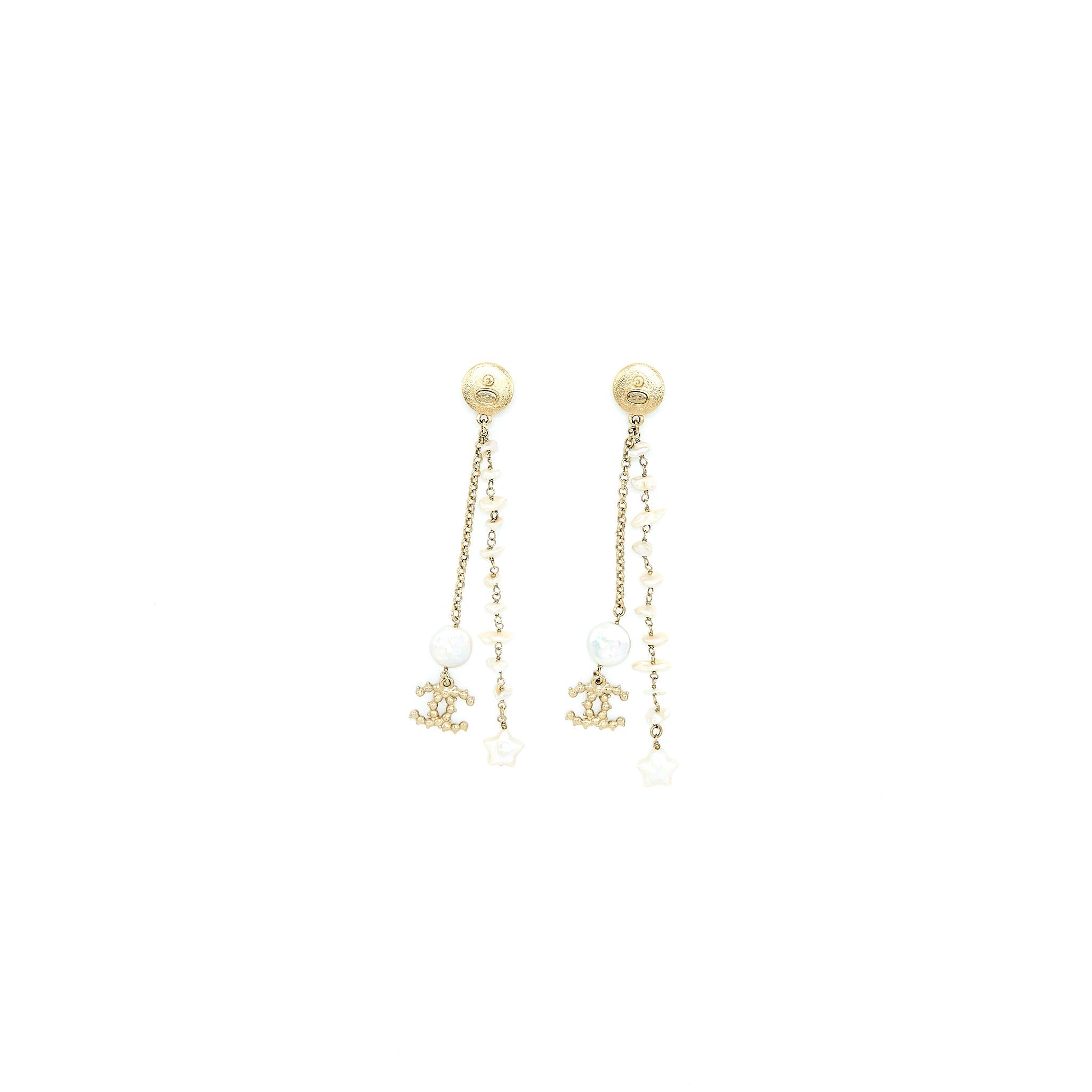 CHANEL PEARL DROP EARRING WITH CC LOGO LIGHT GOLD TONE