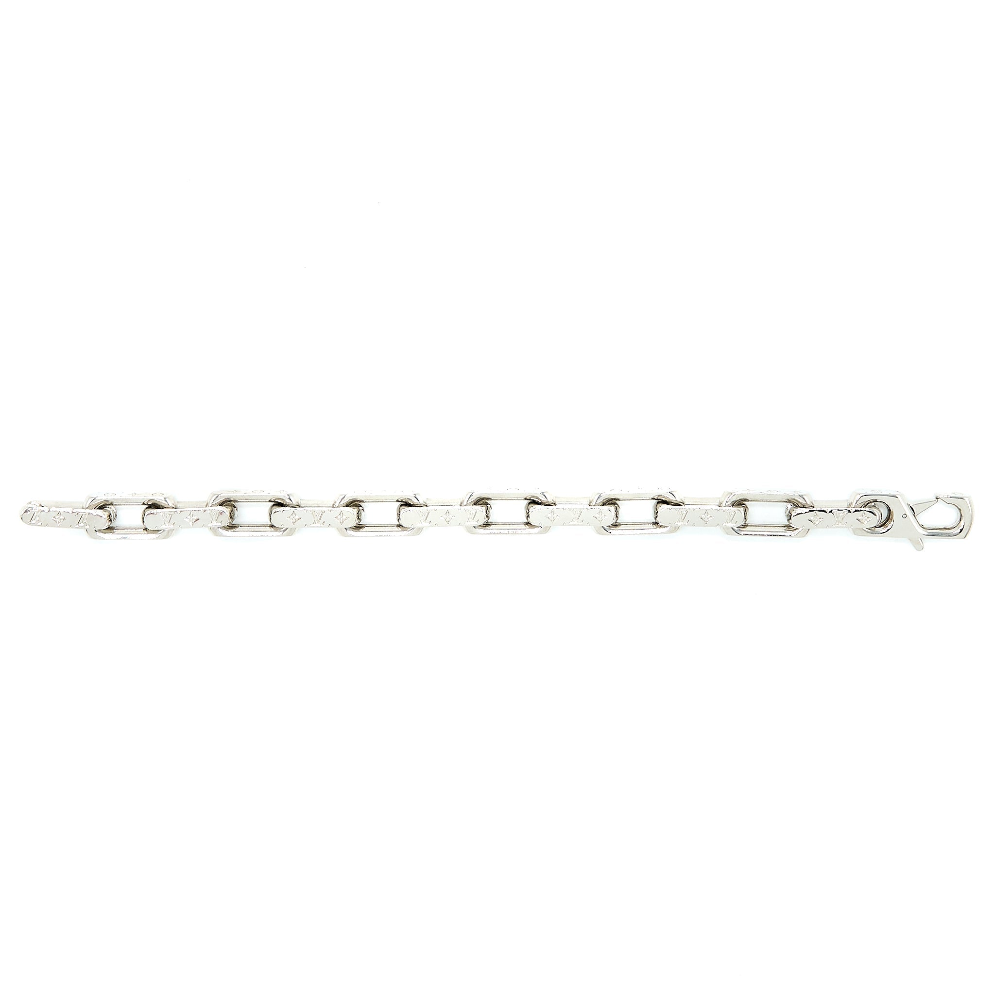LOUIS VUITTON CHAIN BRACELET ENGRAVED MONOGRAM SILVER TONE