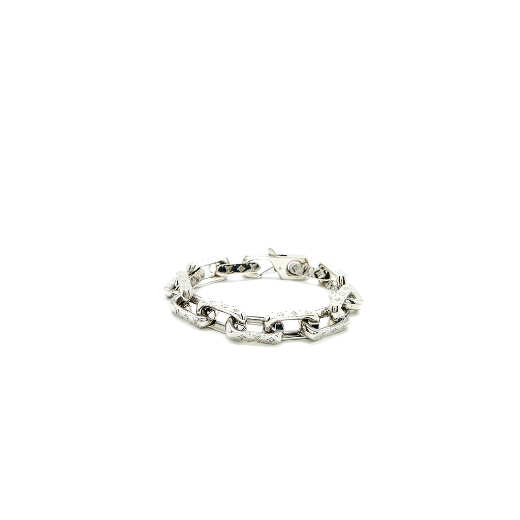 LOUIS VUITTON CHAIN BRACELET ENGRAVED MONOGRAM SILVER TONE
