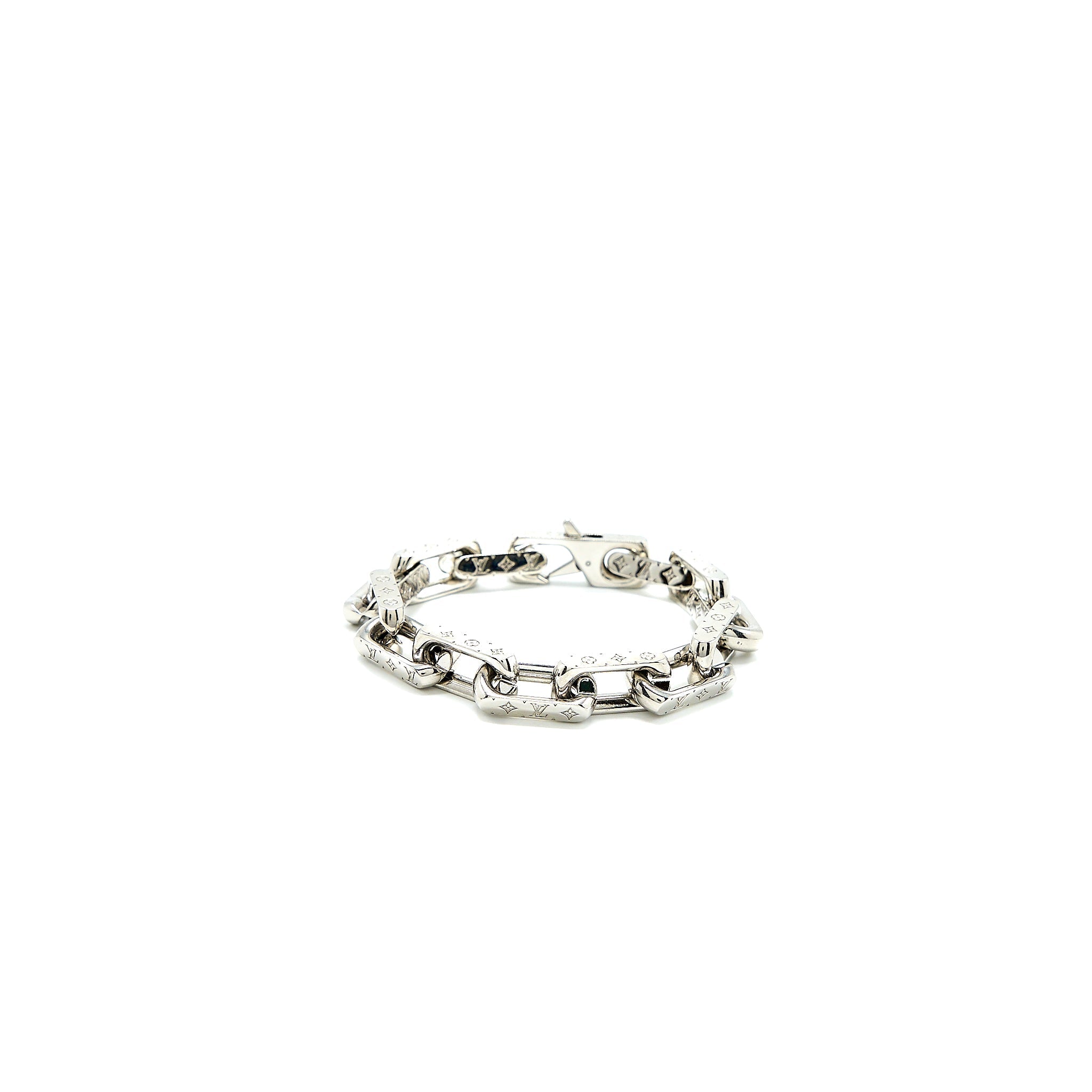 LOUIS VUITTON CHAIN BRACELET ENGRAVED MONOGRAM SILVER TONE