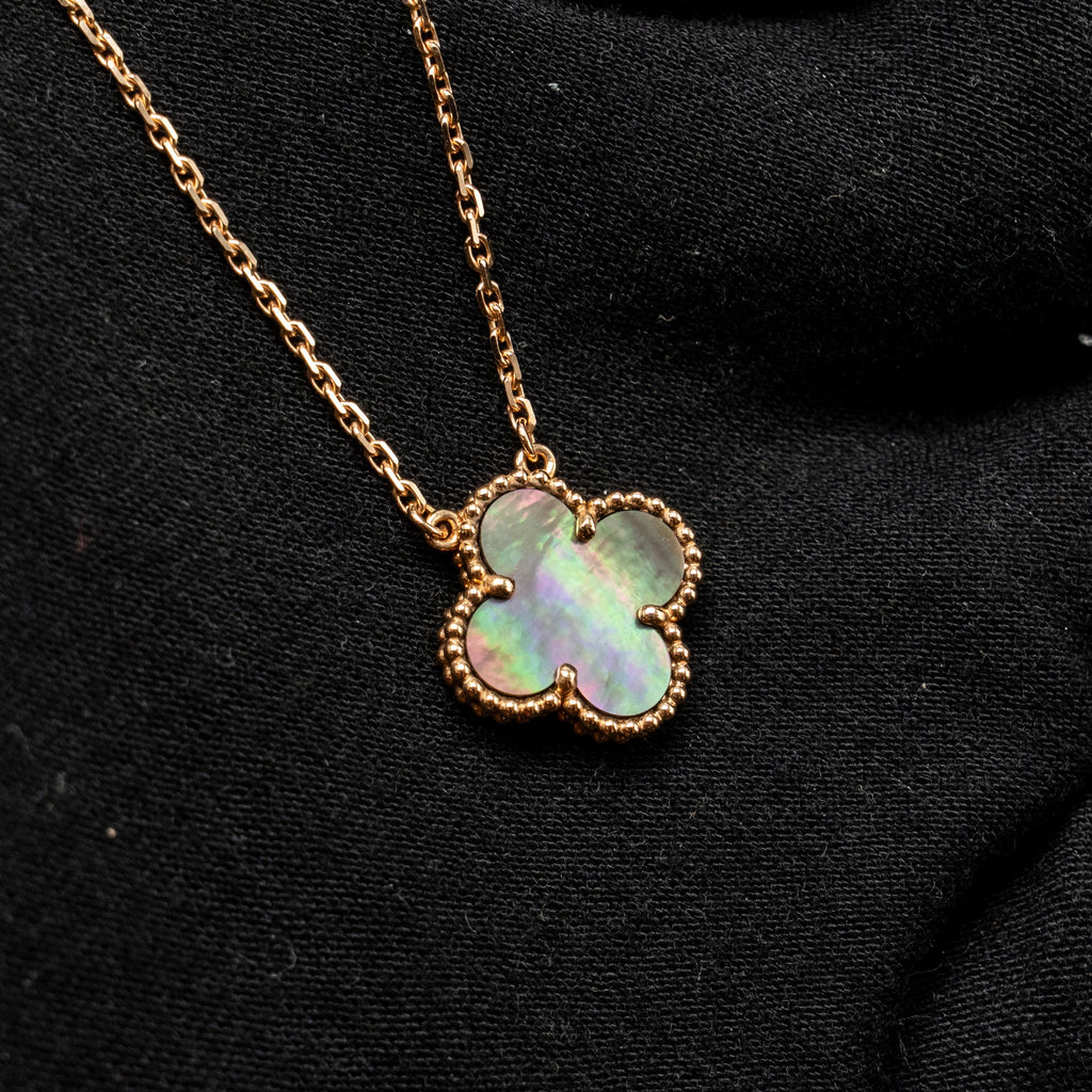 VAN CLEEF & ARPELS VINTAGE ALHAMBRA NECKLACE GREY MOTHER OF PEARL ROSE GOLD