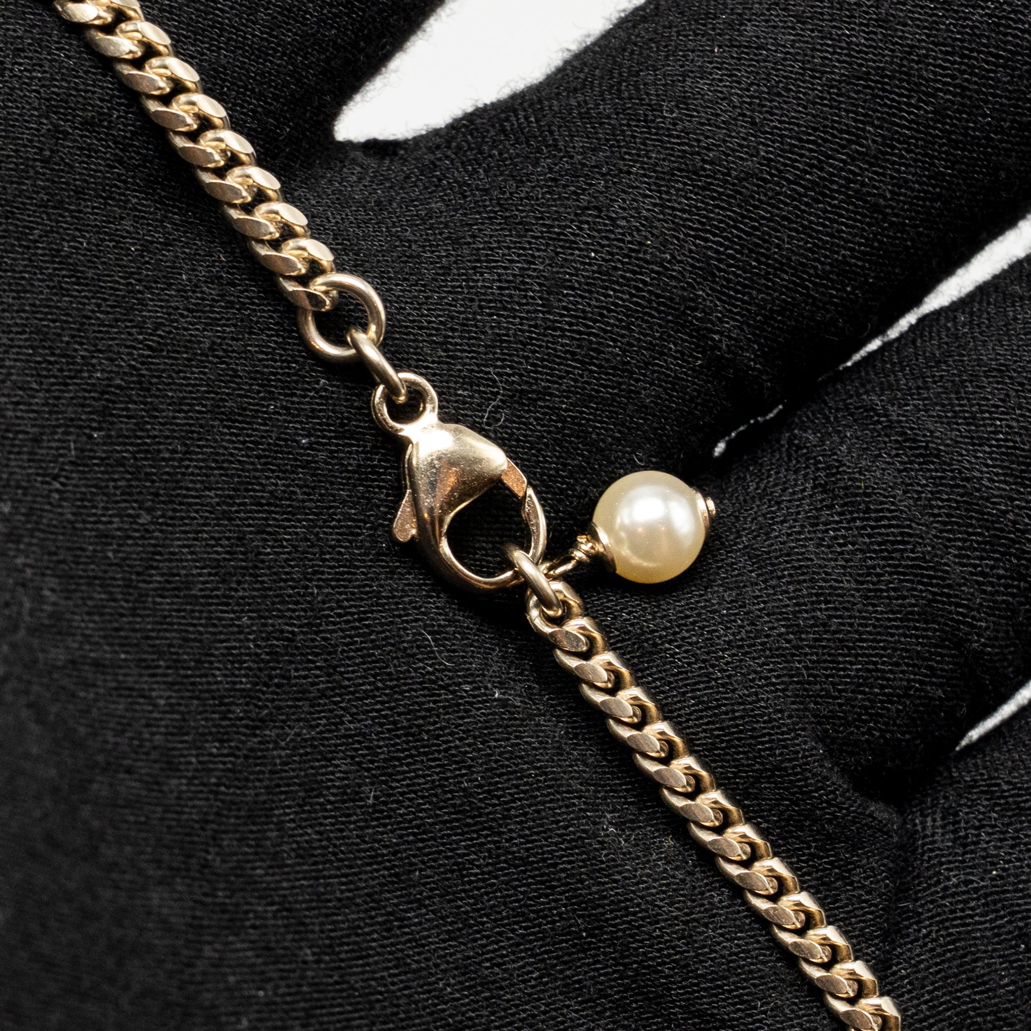 CHANEL PEARL AND CRYSTAL DROP CC NECKLACE MULTICOLOUR STONES LIGHT GOLD TONE