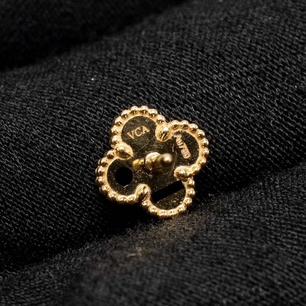 VAN CLEEF AND ARPELS SWEET ALHAMBRA EAR STUDS 18K YELLOW GOLD / ONYX