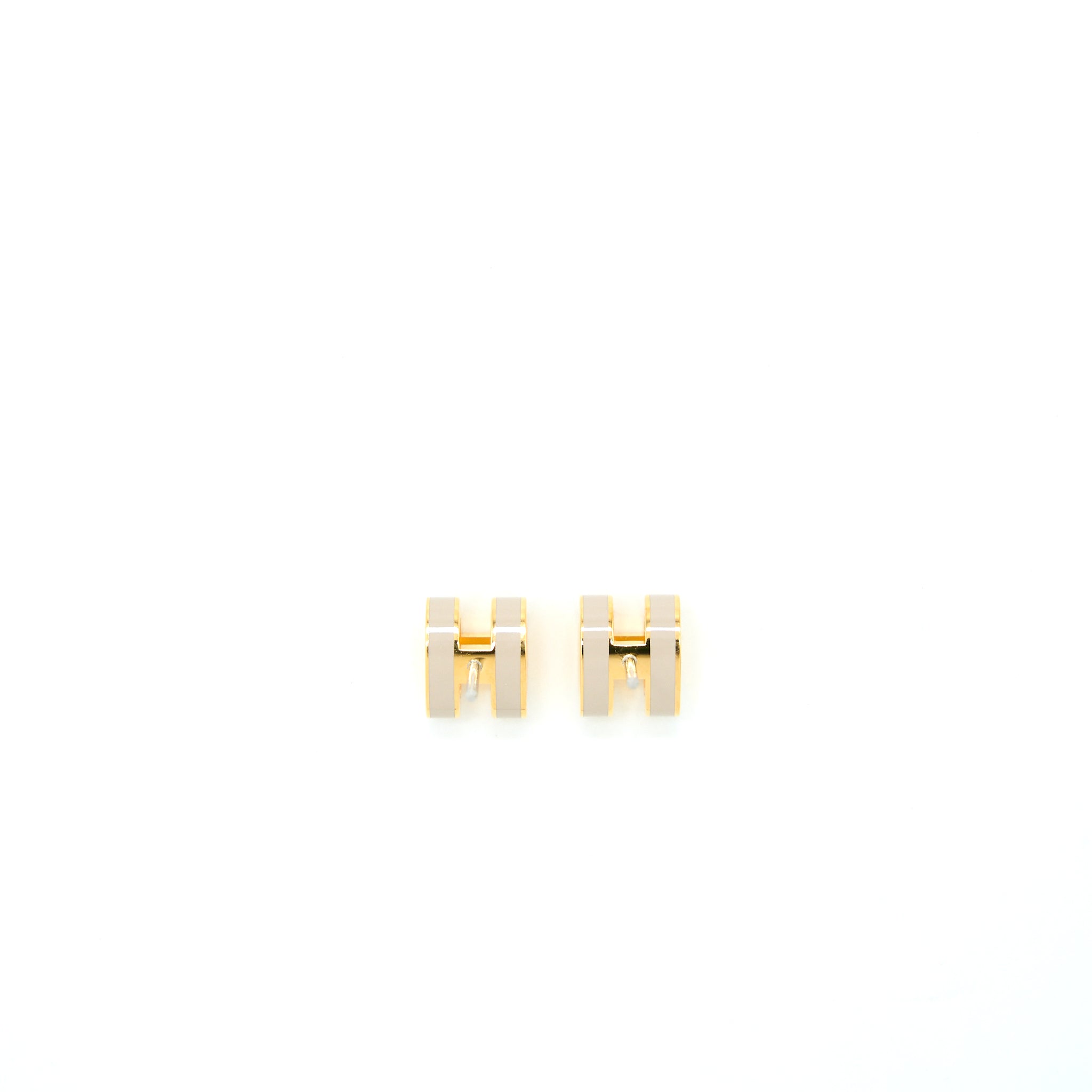 HERMES MINI POP H EARRINGS MARRON GLACE GHW