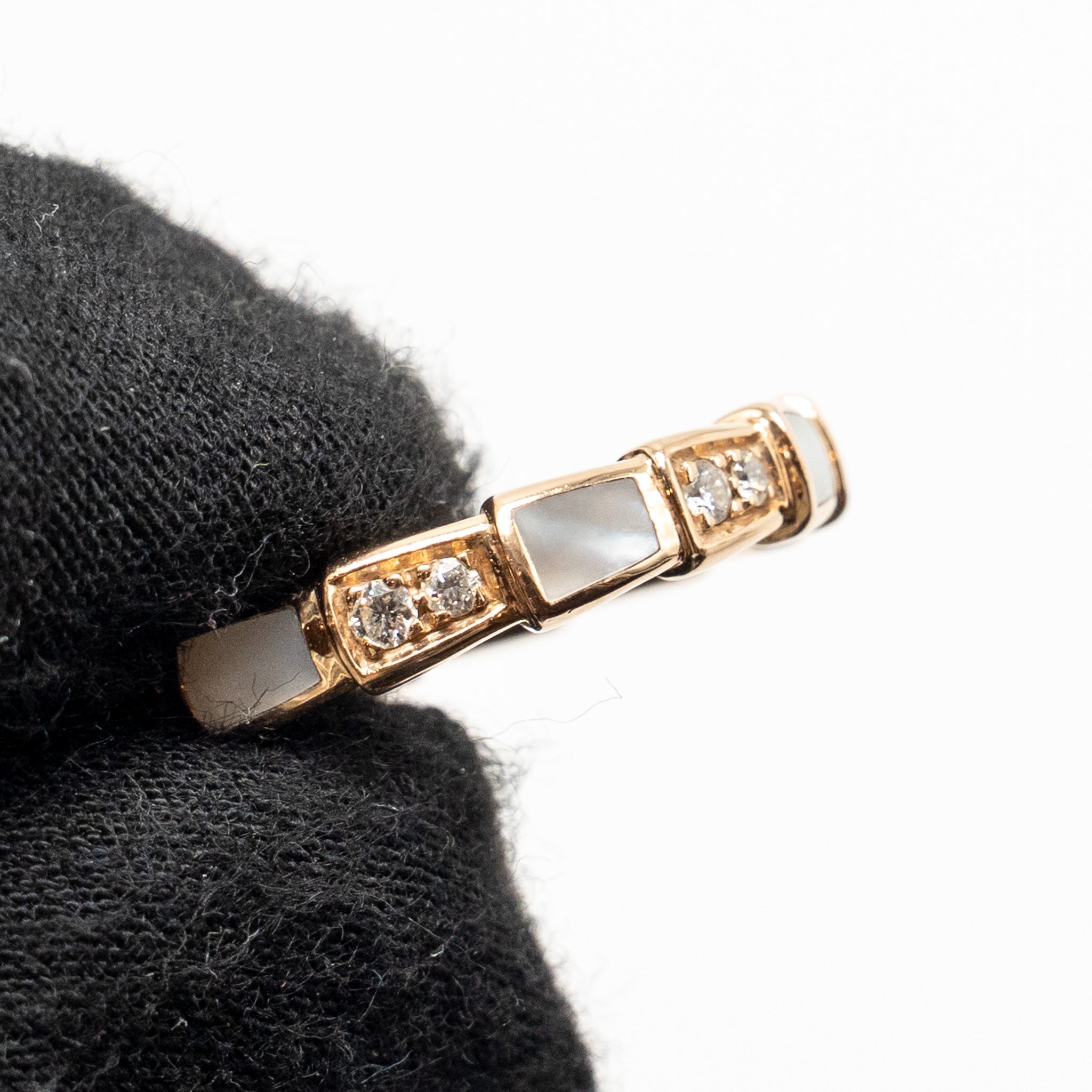 BVLGARI SERPENTI VIPER RING MOTHER OF PEARL, ROSE GOLD WITH DIAMONDS