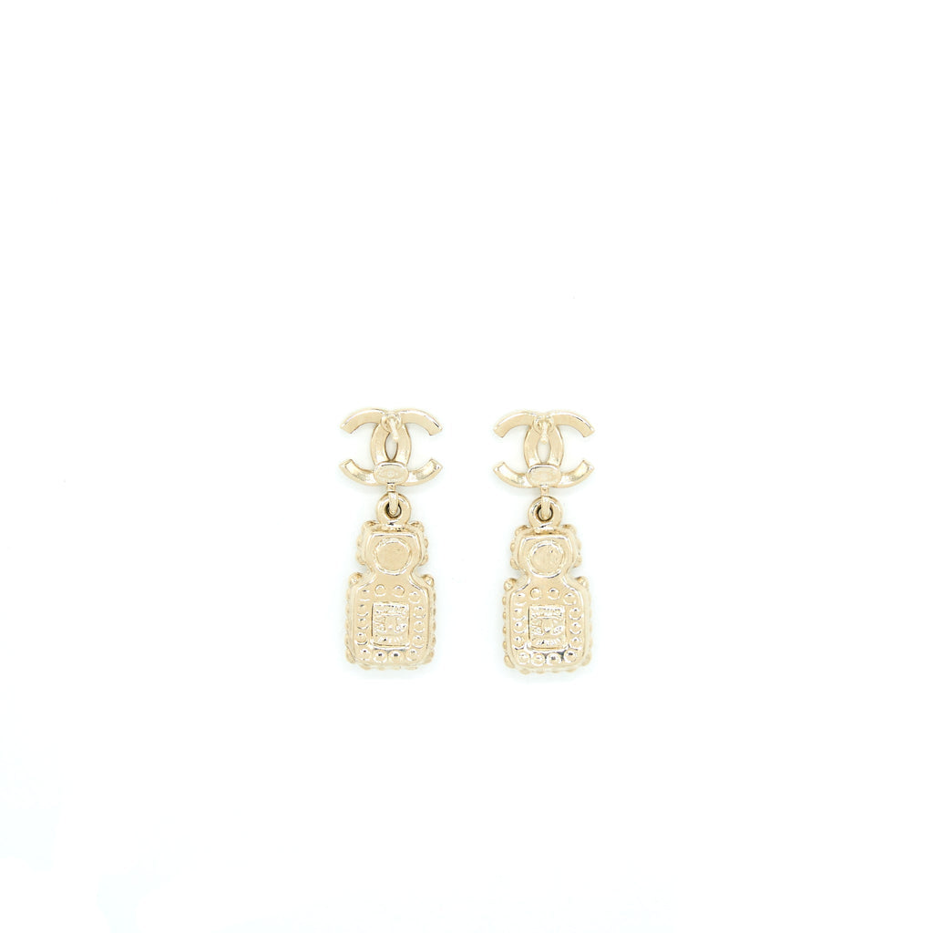CHANEL CRYSTAL AND STUD CC PERFUME DROP EARRING LGHW