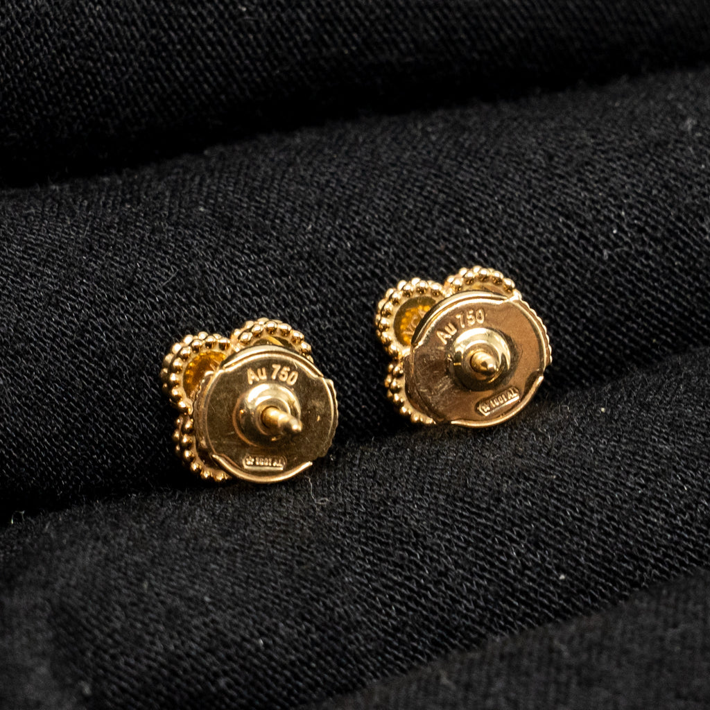 VAN CLEEF AND ARPELS SWEET ALHAMBRA EAR STUDS 18K YELLOW GOLD / ONYX