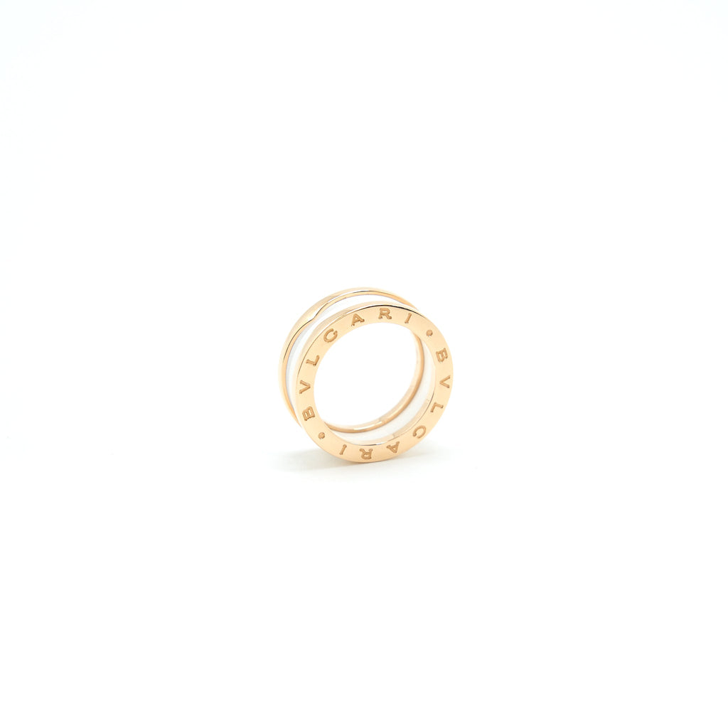 BVLGARI B ZERO RING TWO BANDS ROSE GOLD AND WHITE CERAMIC