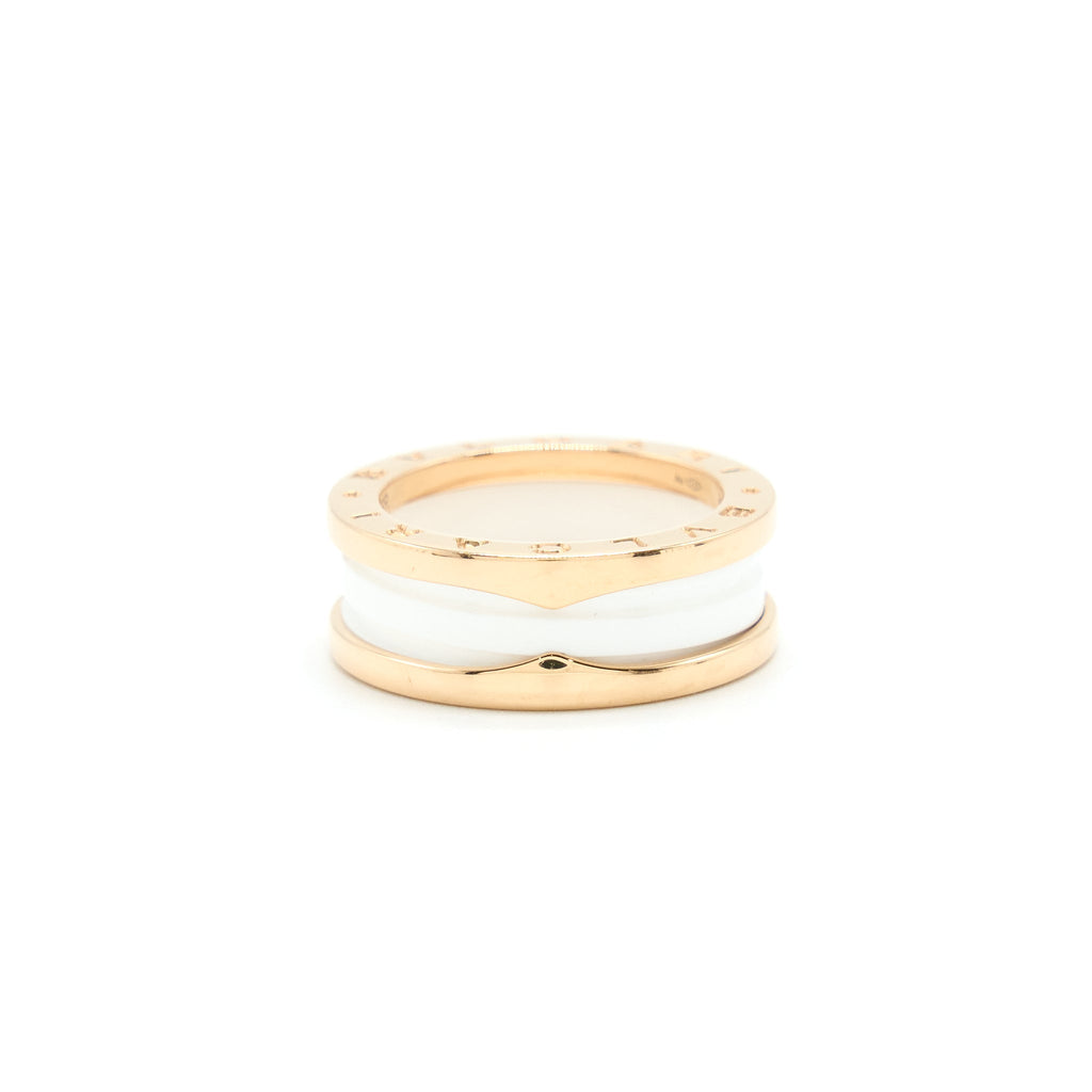 BVLGARI B ZERO RING TWO BANDS ROSE GOLD AND WHITE CERAMIC
