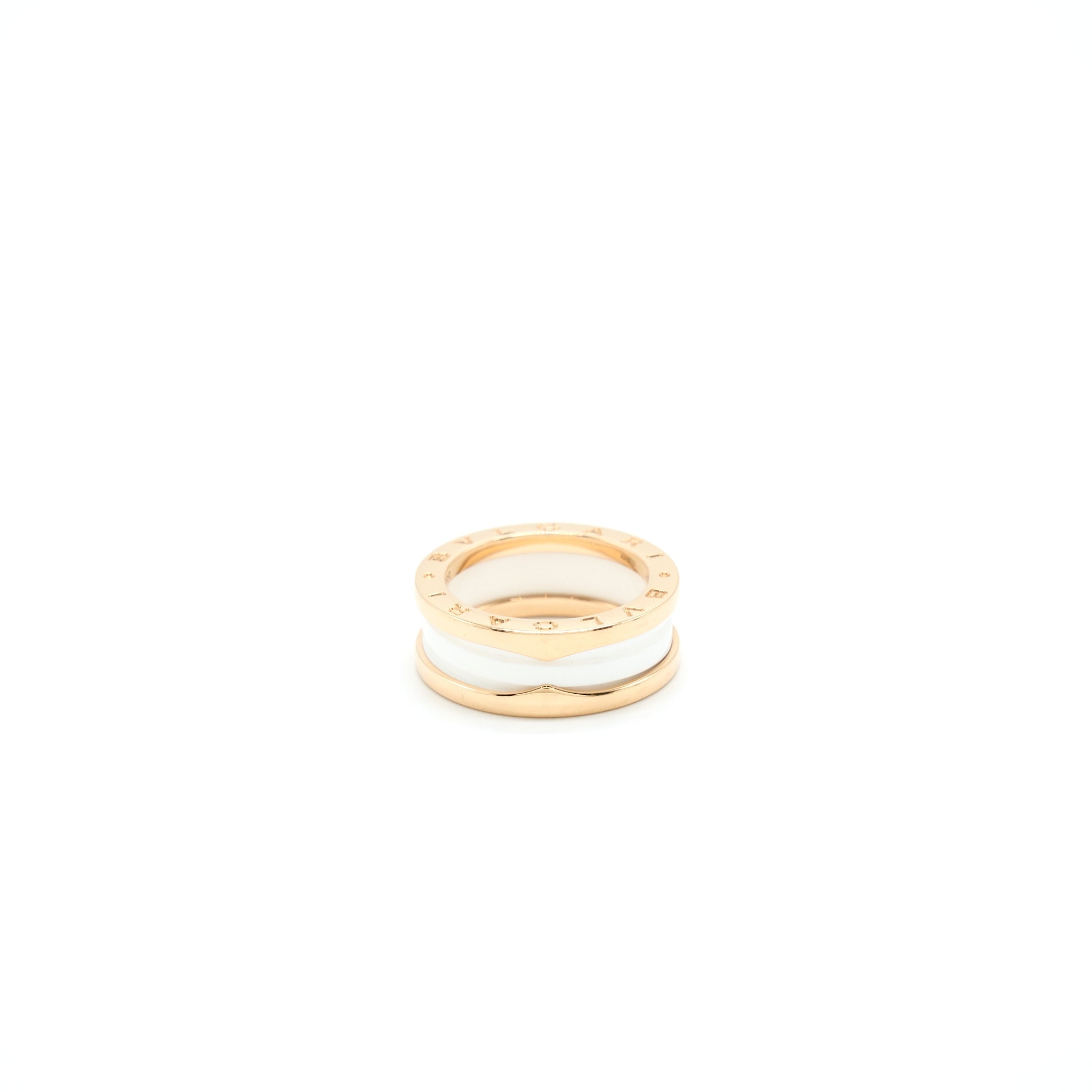 BVLGARI B ZERO RING TWO BANDS ROSE GOLD AND WHITE CERAMIC
