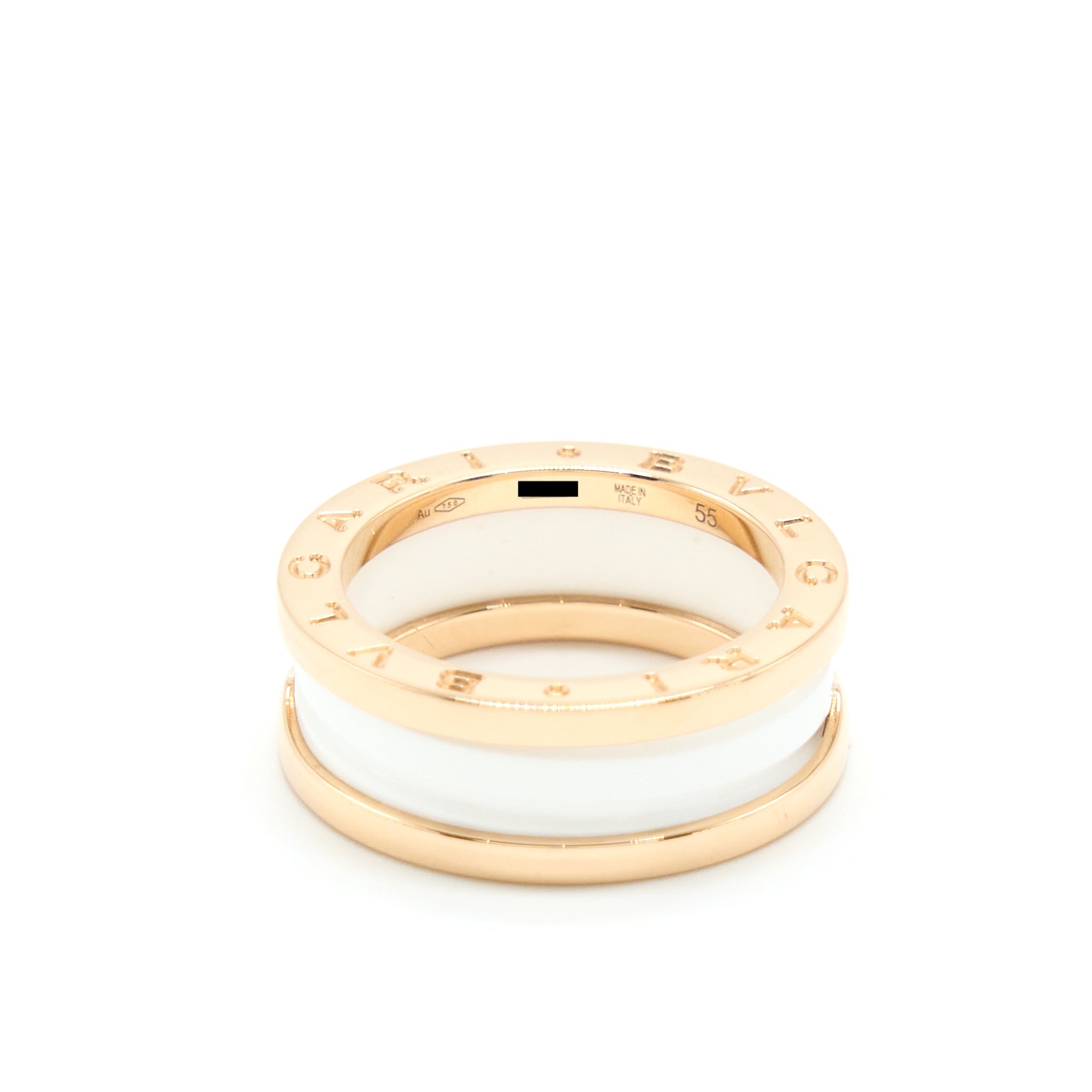 BVLGARI B ZERO RING TWO BANDS ROSE GOLD AND WHITE CERAMIC