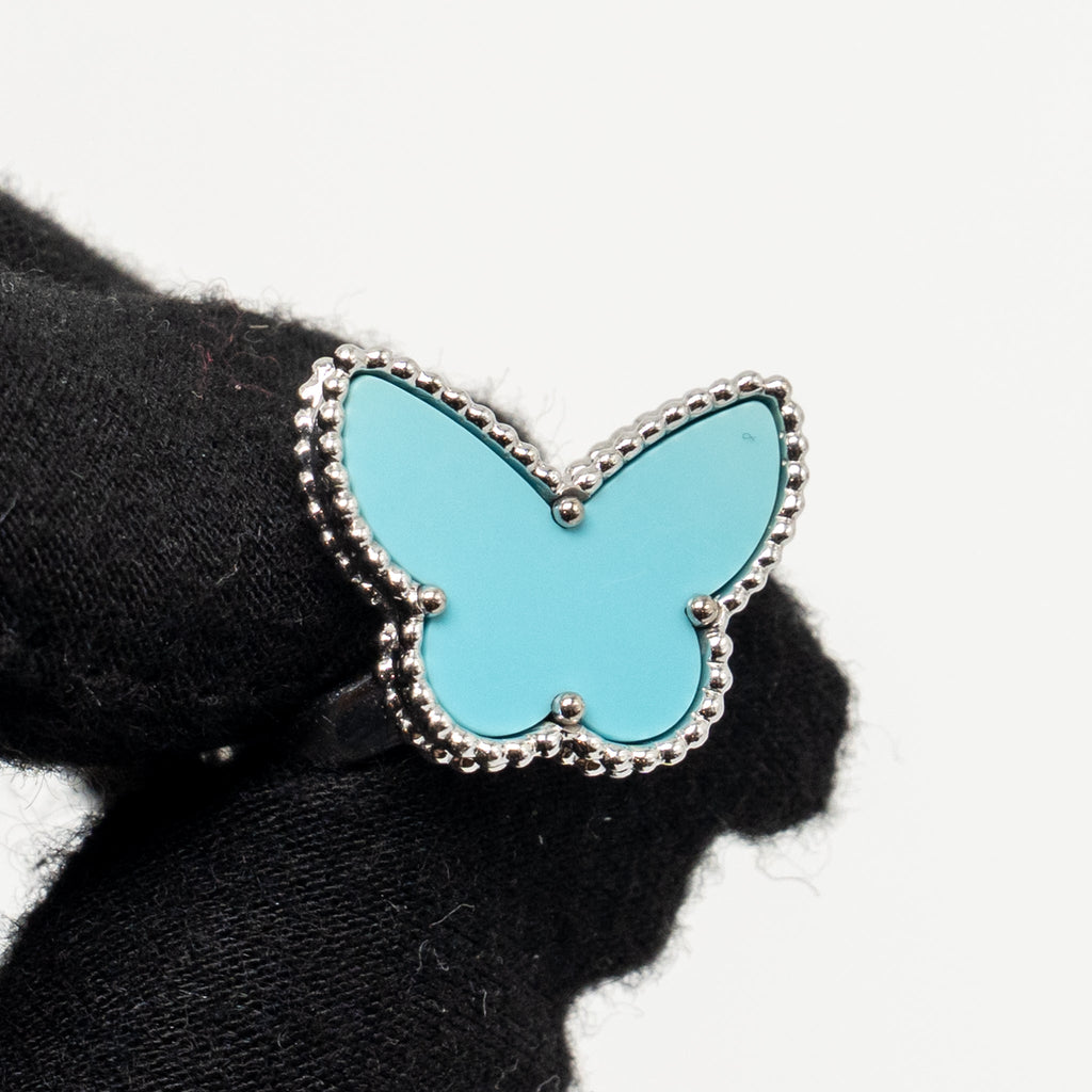 VAN CLEEF & ARPELS LUCKY ALHAMBRA BUTTERFLY RING WHITE GOLD, TURQUOISE