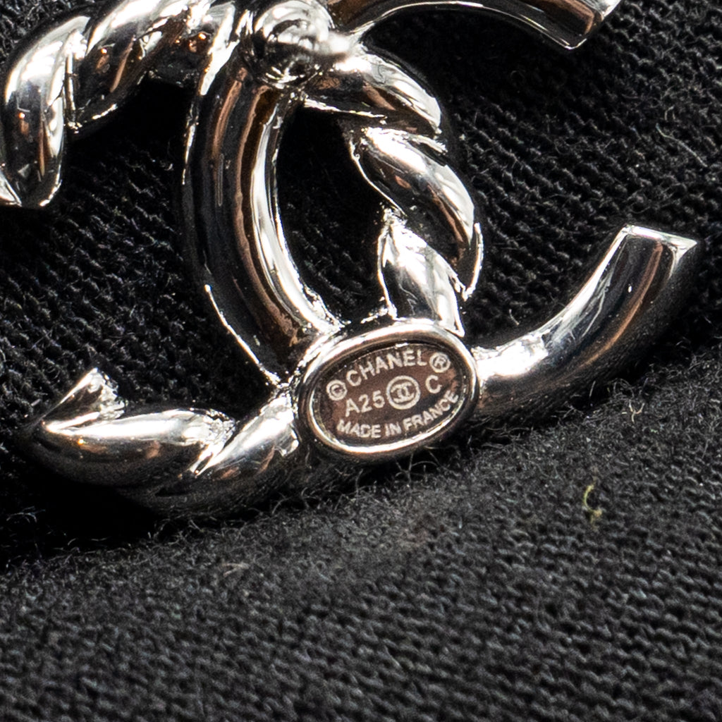 CHANEL CC LOGO EARRINGS SILVER TONE