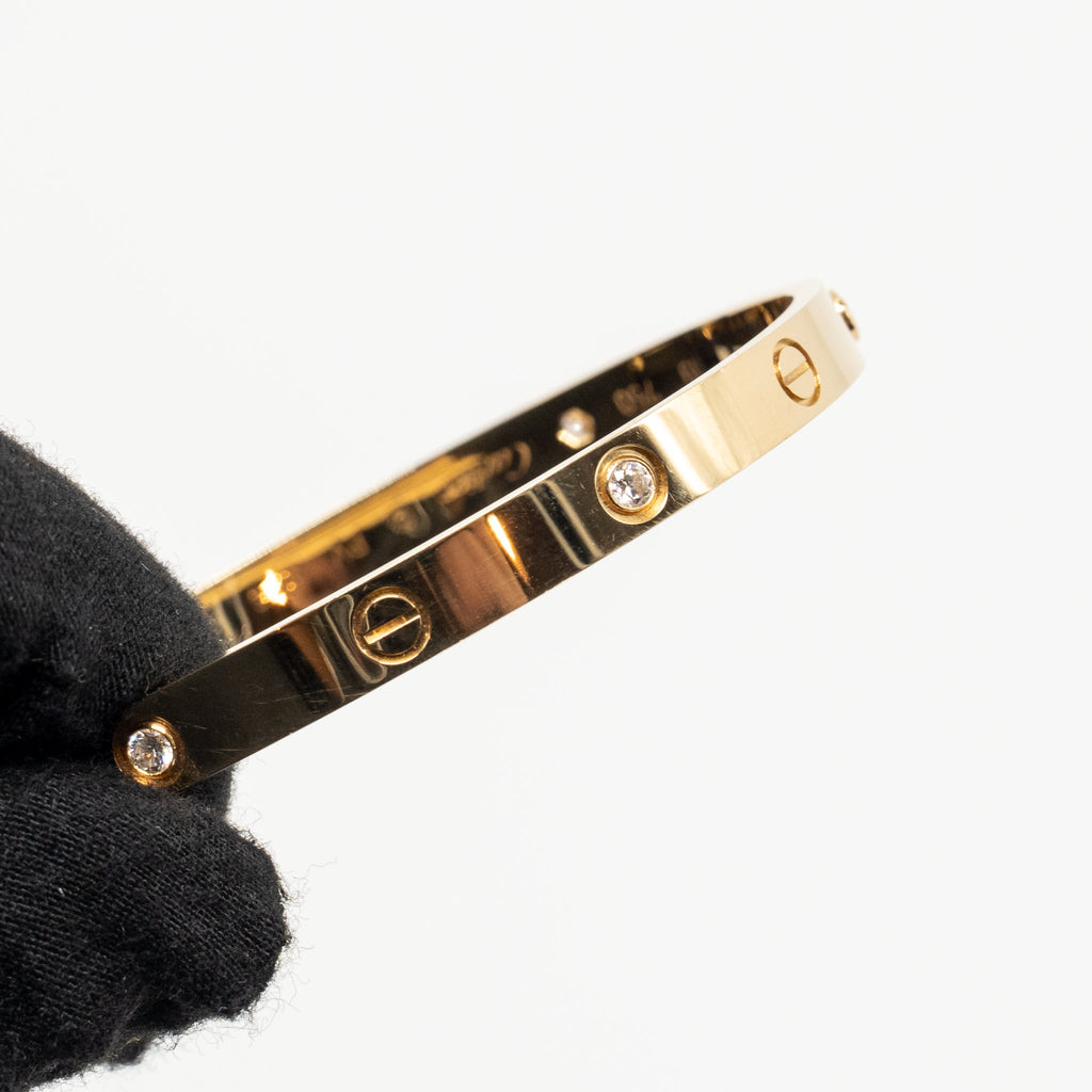 CARTIER LOVE BRACELET CLASSIC MODEL YELLOW GOLD WITH 4 DIAMONDS