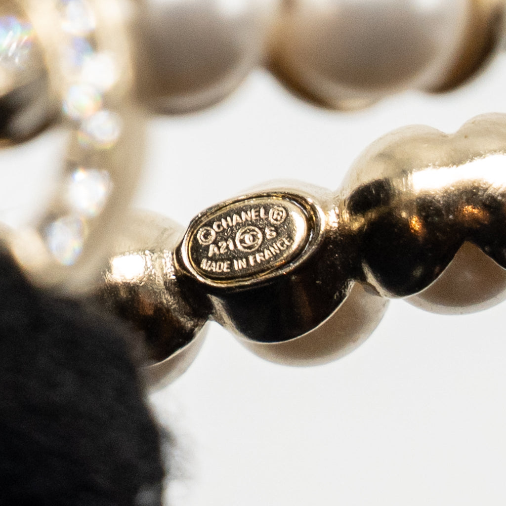CHANEL CC AND NO 5 HOOP EARRINGS PEARL/CRYSTAL LIGHT GOLD TONE