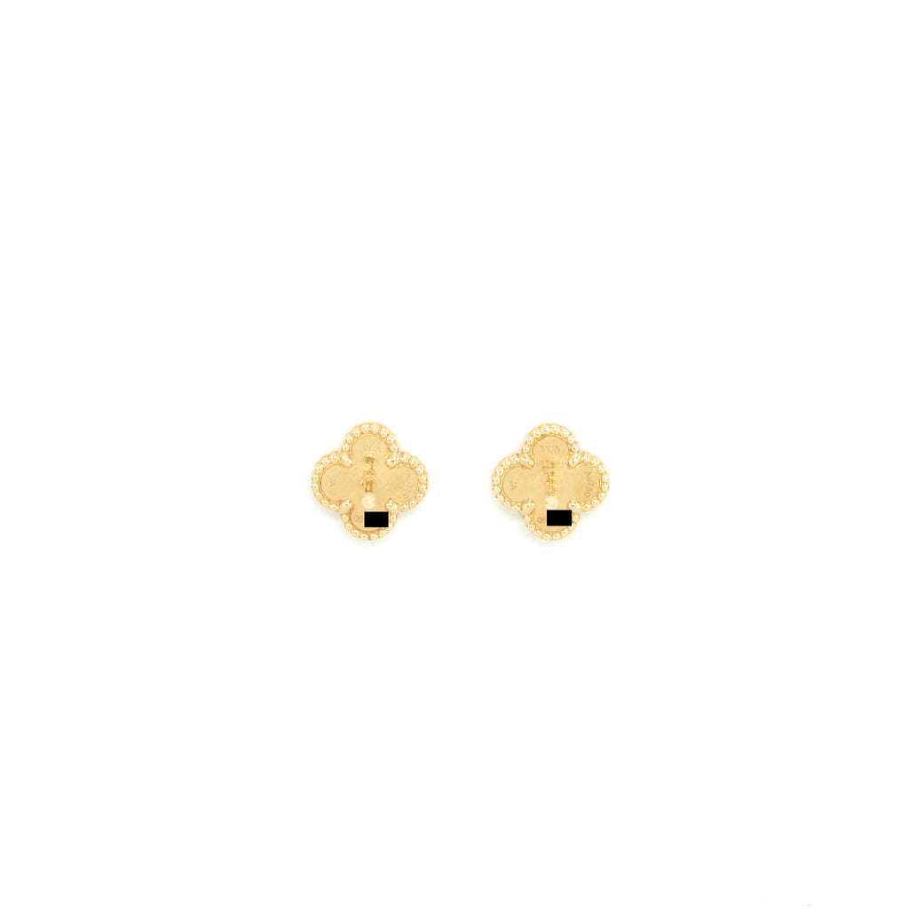 VAN CLEEF ARPELS SWEET ALHAMBRA EARSTUDS ONYS WITH YELLOW GOLD