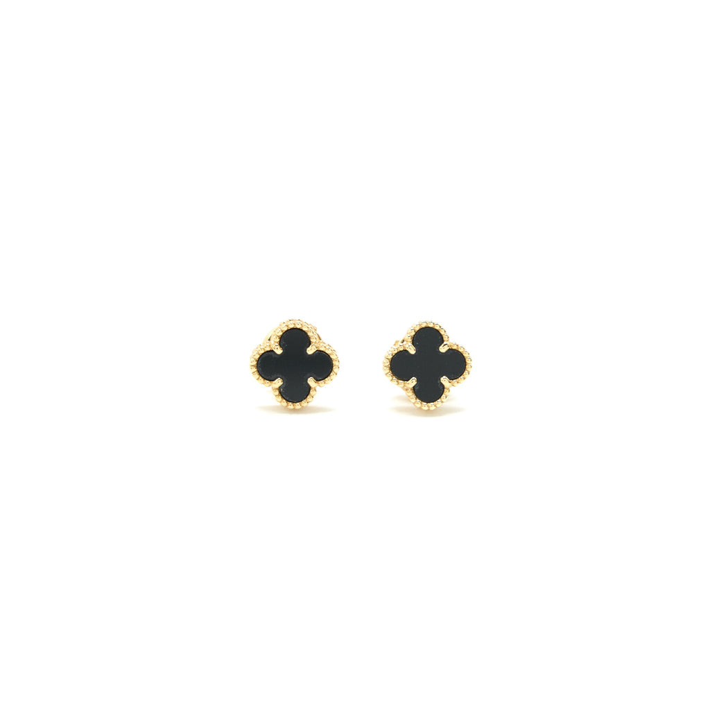VAN CLEEF ARPELS SWEET ALHAMBRA EARSTUDS ONYS WITH YELLOW GOLD