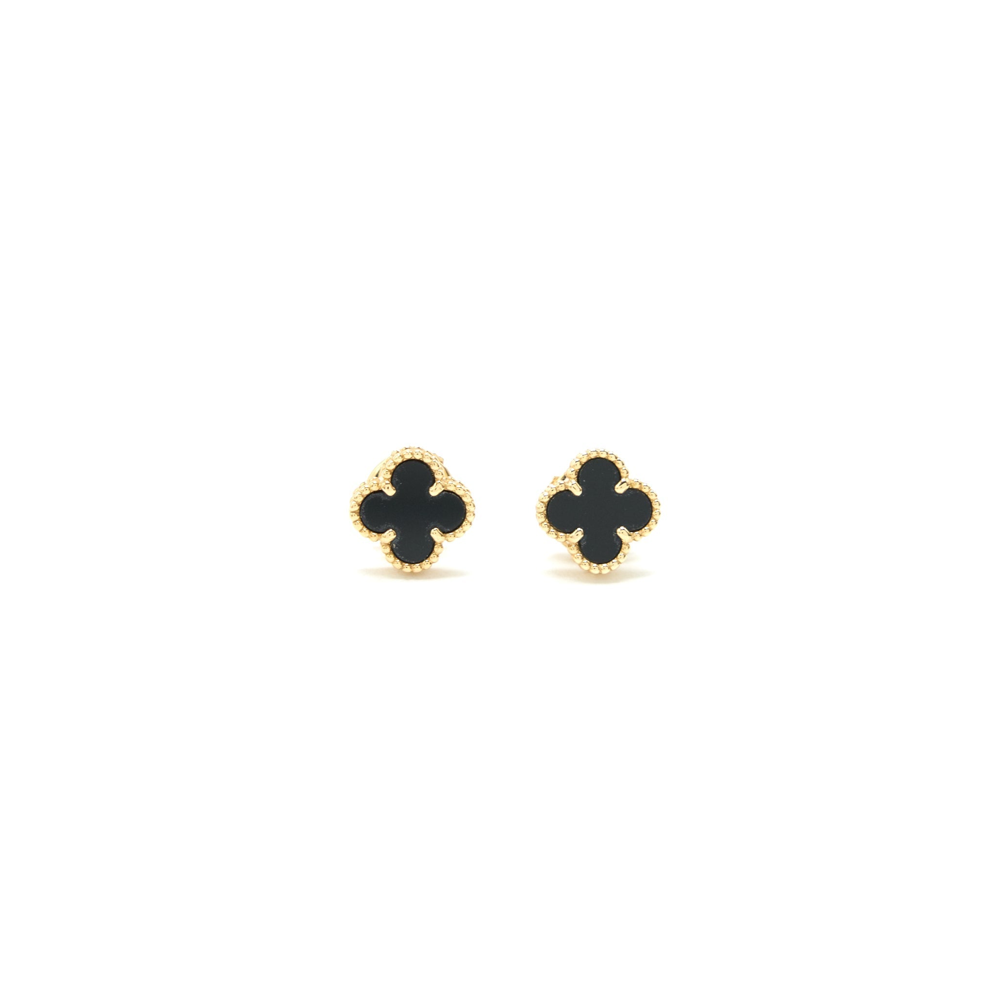 VAN CLEEF ARPELS SWEET ALHAMBRA EARSTUDS ONYS WITH YELLOW GOLD