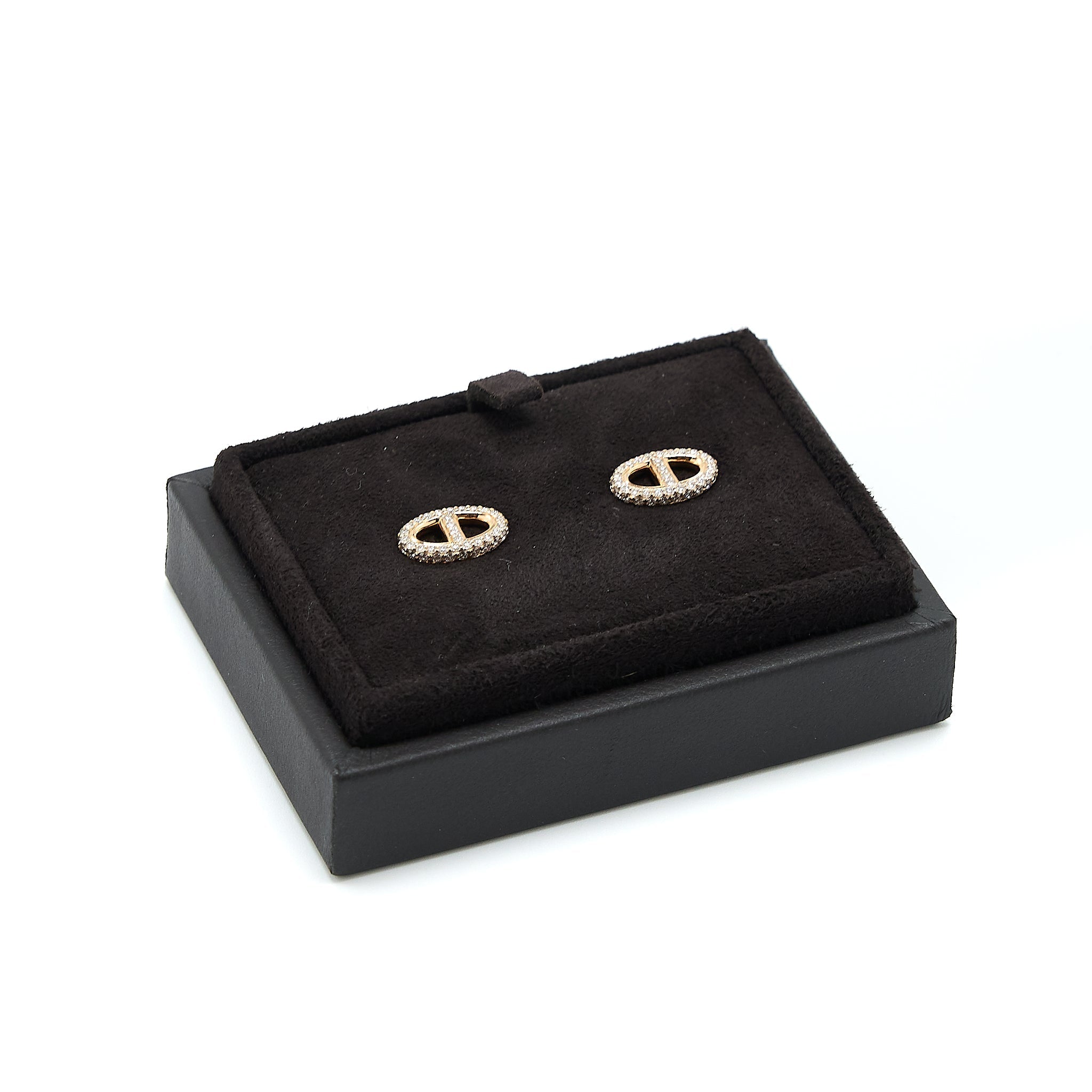 HERMES NEW FARANDOLE EARRINGS ROSE GOLD DIAMONDS