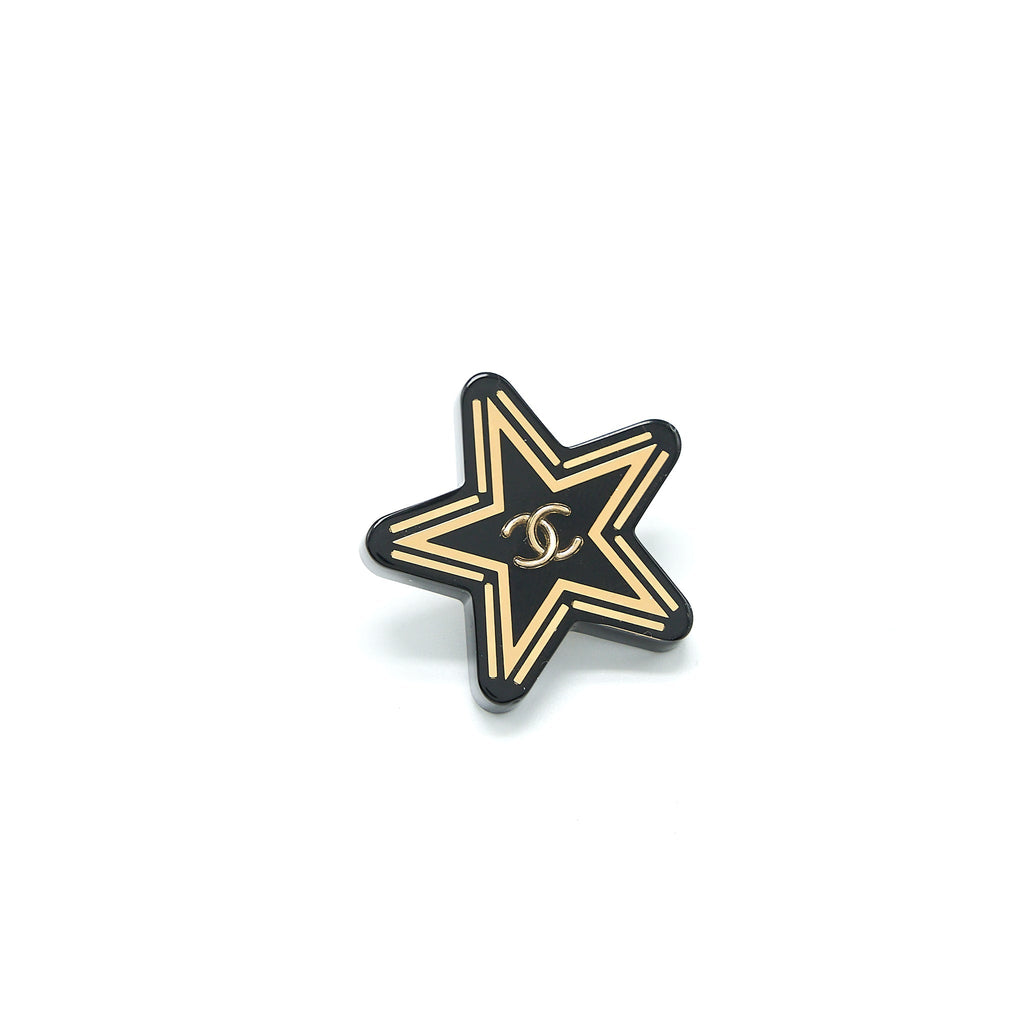 CHANEL STAR BROOCH BLACK GOLD TONE