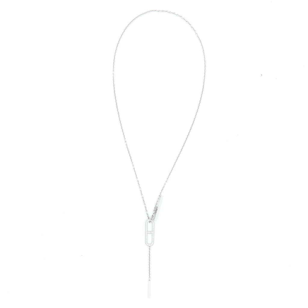 HERMES EVER CHAINE D'ANCRE LARIAT NECKLACE WHITE GOLD DIAMONDS