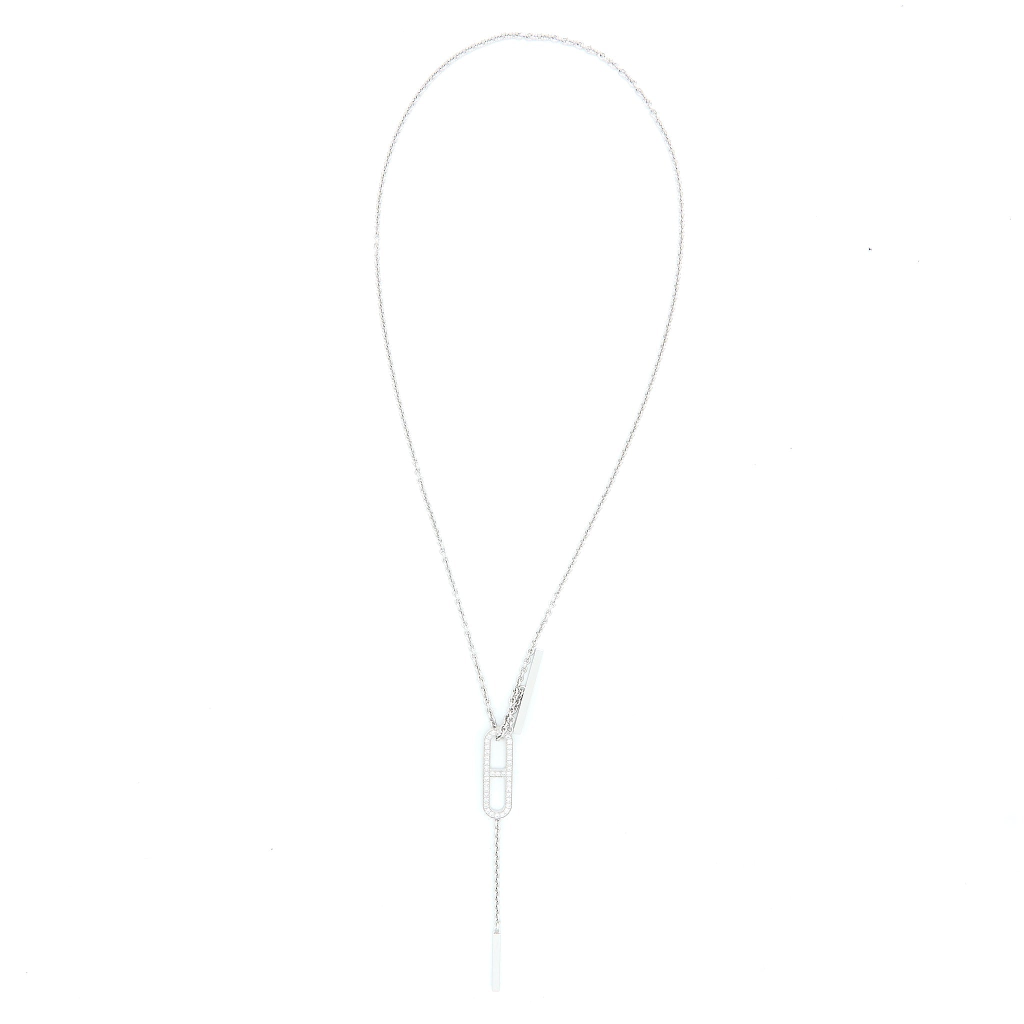 HERMES EVER CHAINE D'ANCRE LARIAT NECKLACE WHITE GOLD DIAMONDS