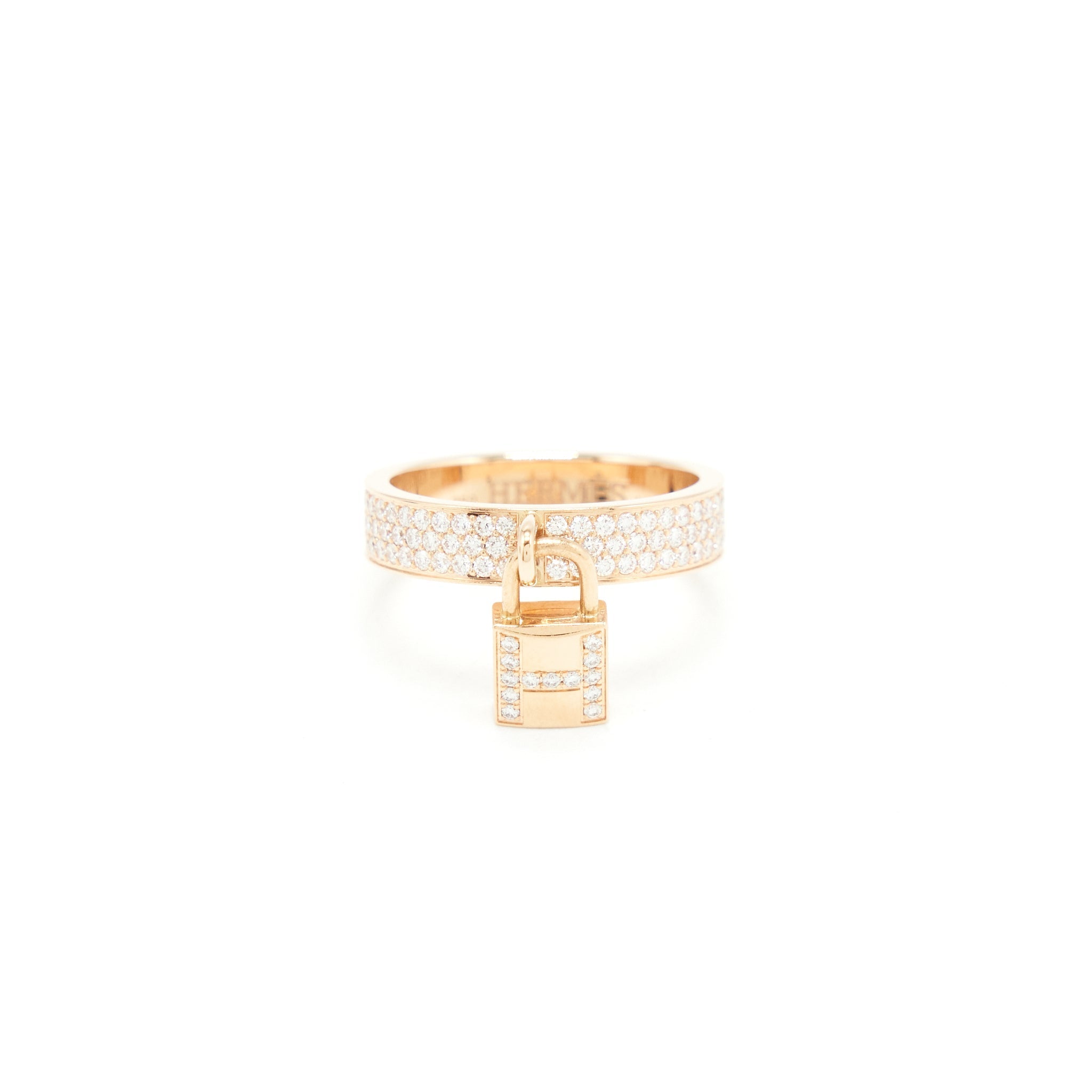 HERMES BAGUE KELLY CLOCHETTE MM RING , ROSE GOLD WITH DIAMONDS