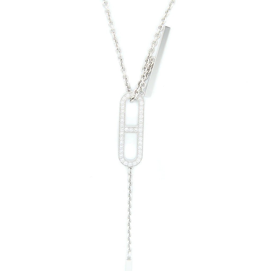 HERMES EVER CHAINE D'ANCRE LARIAT NECKLACE WHITE GOLD DIAMONDS