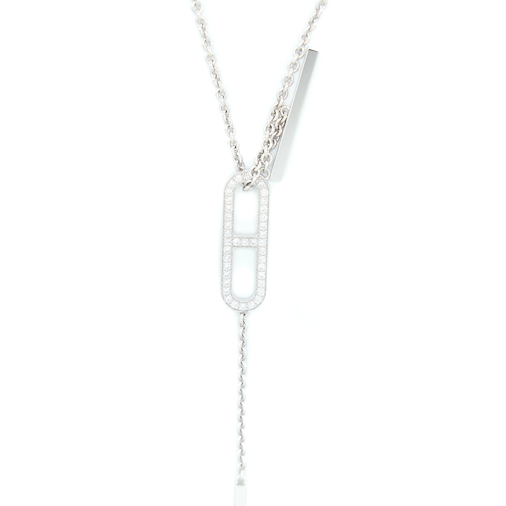 HERMES EVER CHAINE D'ANCRE LARIAT NECKLACE WHITE GOLD DIAMONDS