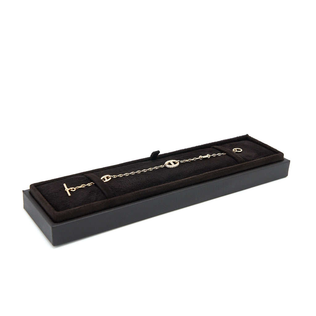 HERMES NEW FARANDOLE BRACELET ROSE GOLD WITH DIAMONDS AND TOGGLE CLOSURE