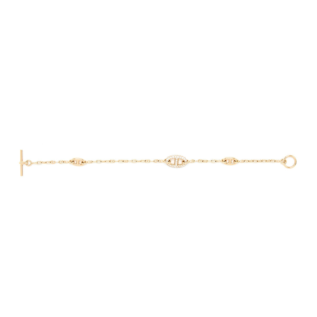 HERMES NEW FARANDOLE BRACELET ROSE GOLD WITH DIAMONDS AND TOGGLE CLOSURE