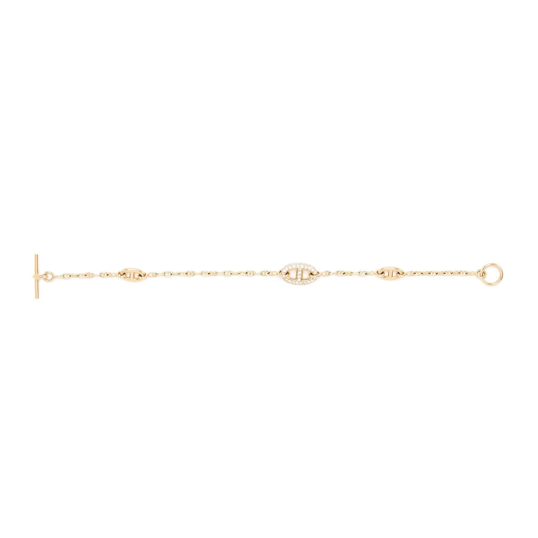 HERMES NEW FARANDOLE BRACELET ROSE GOLD WITH DIAMONDS AND TOGGLE CLOSURE