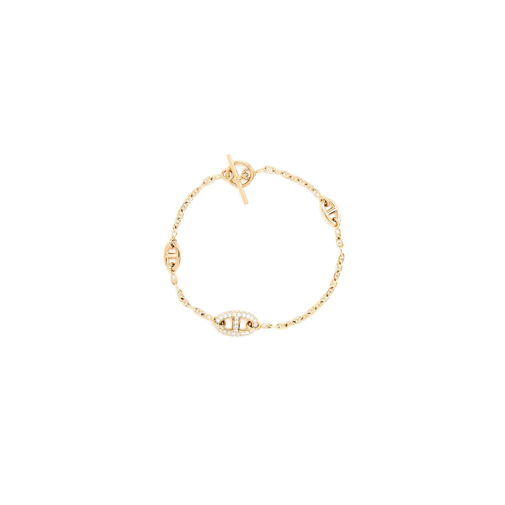 HERMES NEW FARANDOLE BRACELET ROSE GOLD WITH DIAMONDS AND TOGGLE CLOSURE