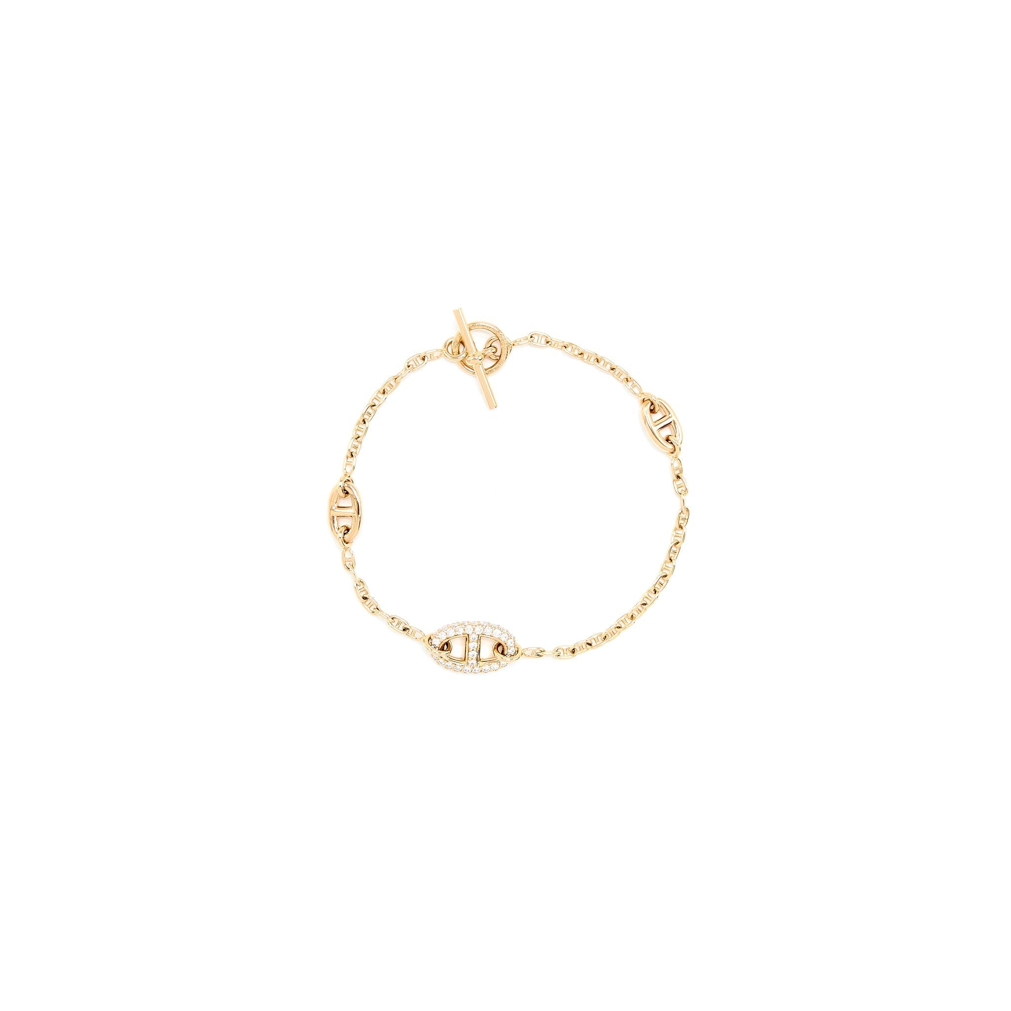 HERMES NEW FARANDOLE BRACELET ROSE GOLD WITH DIAMONDS AND TOGGLE CLOSURE