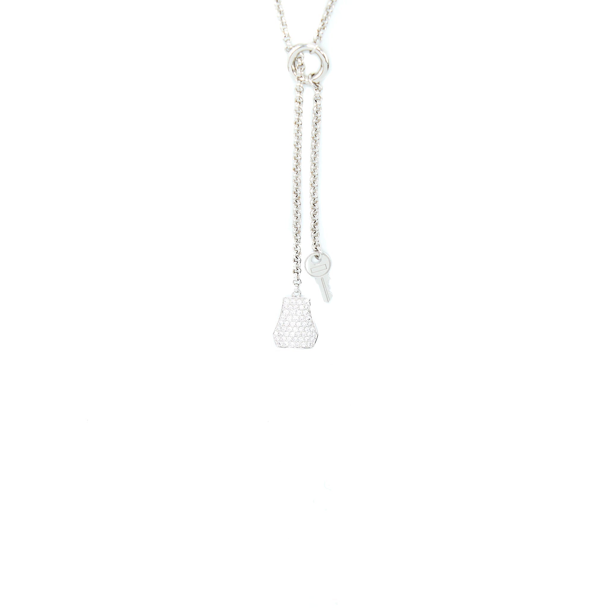 HERMES KELLY CLOCHETTE NECKLACE, SMALL MODEL WHITE GOLD WITH DIAMONDS
