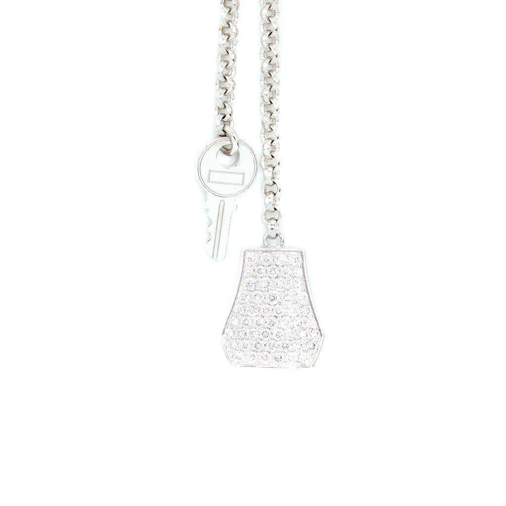 HERMES KELLY CLOCHETTE NECKLACE, SMALL MODEL WHITE GOLD WITH DIAMONDS