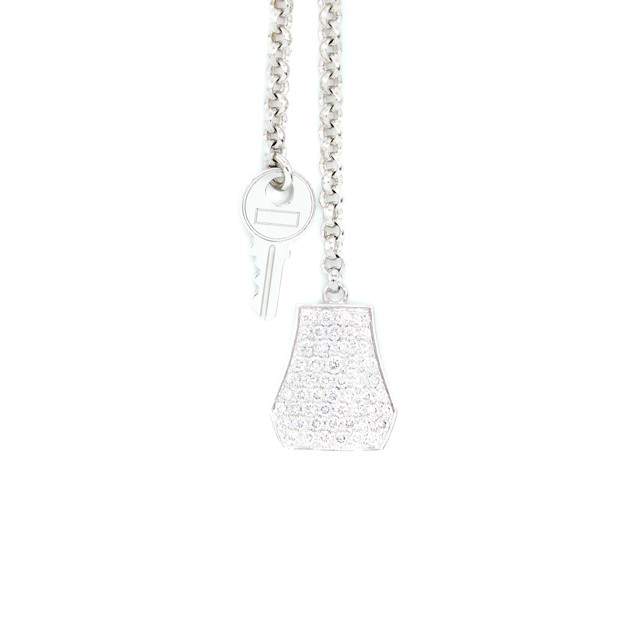 HERMES KELLY CLOCHETTE NECKLACE, SMALL MODEL WHITE GOLD WITH DIAMONDS