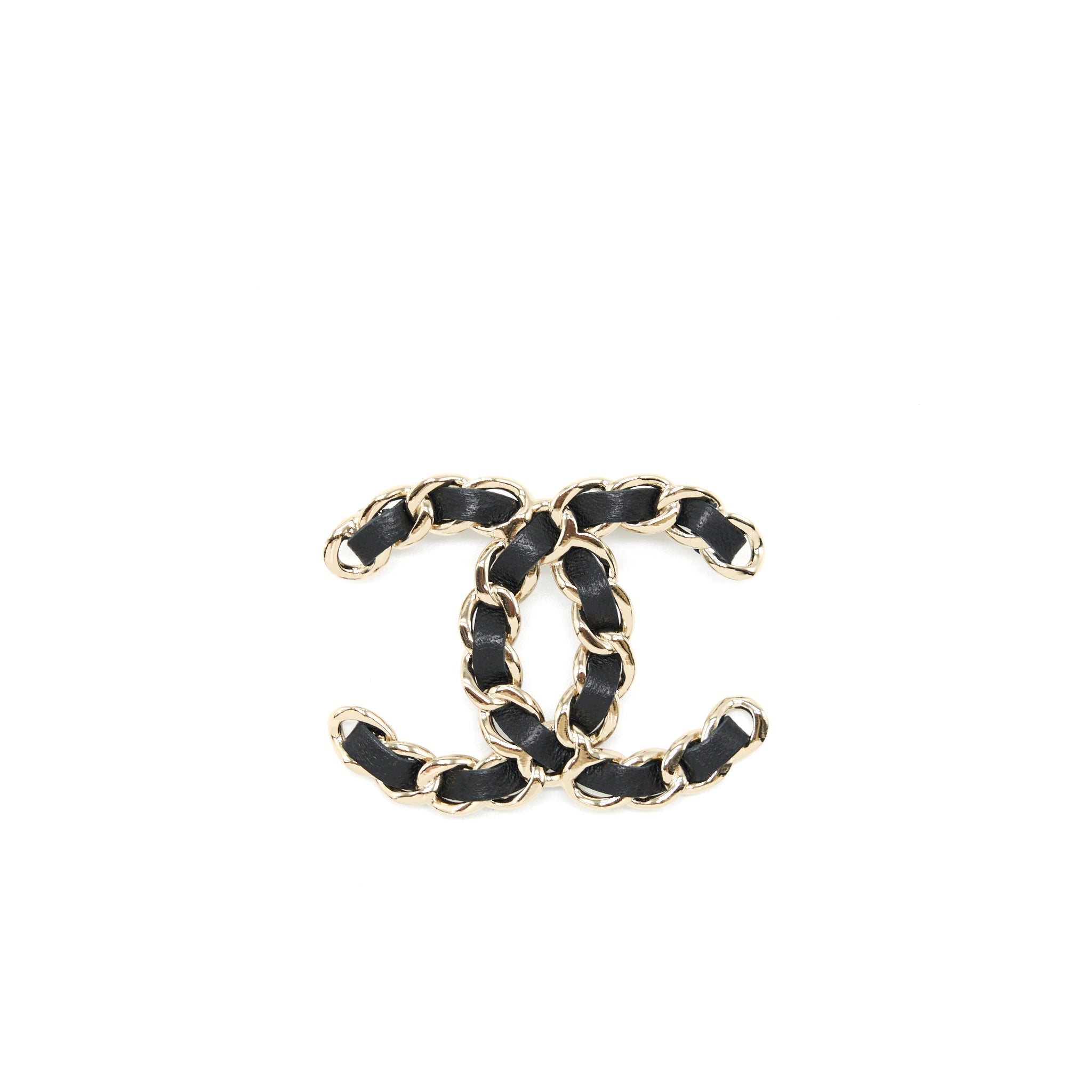 CHANEL CC WITH LEATHER CHAIN BROOCH BLACK LGHW