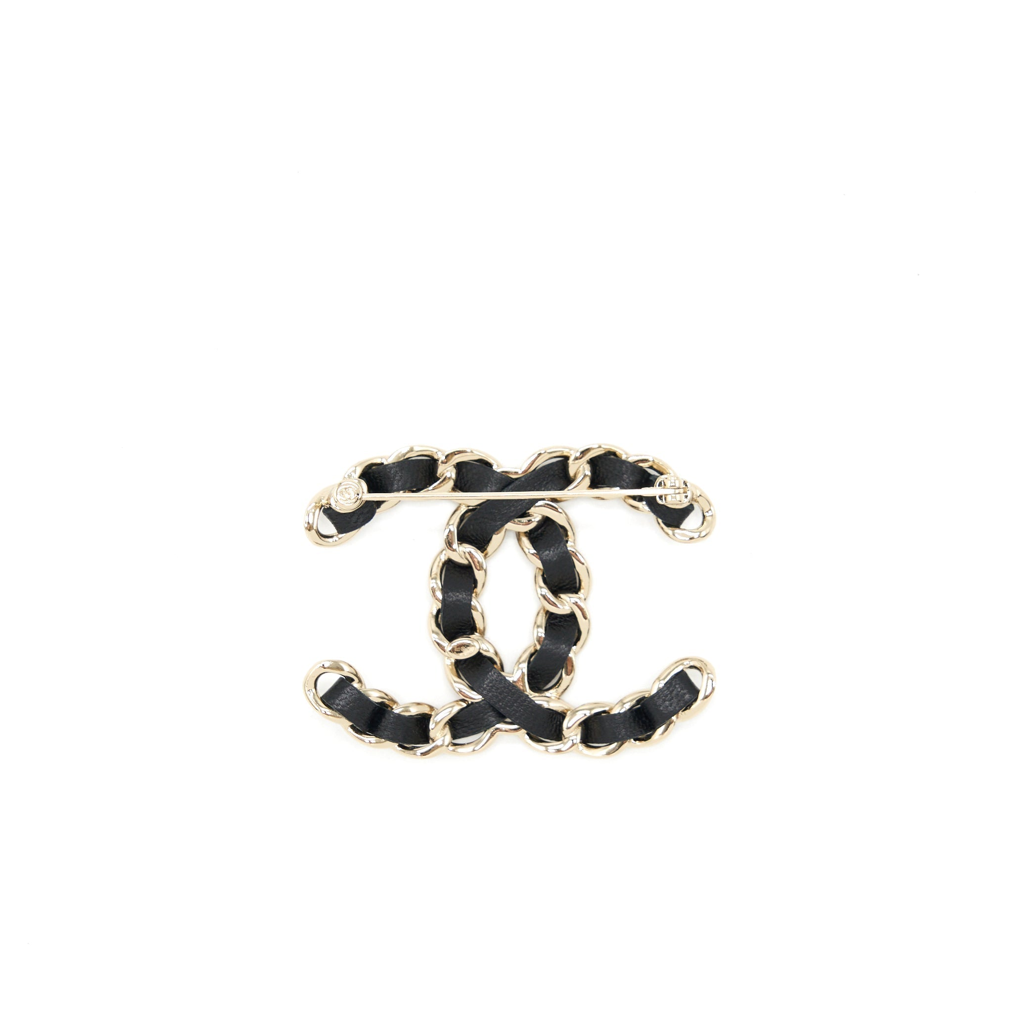 CHANEL CC WITH LEATHER CHAIN BROOCH BLACK LGHW
