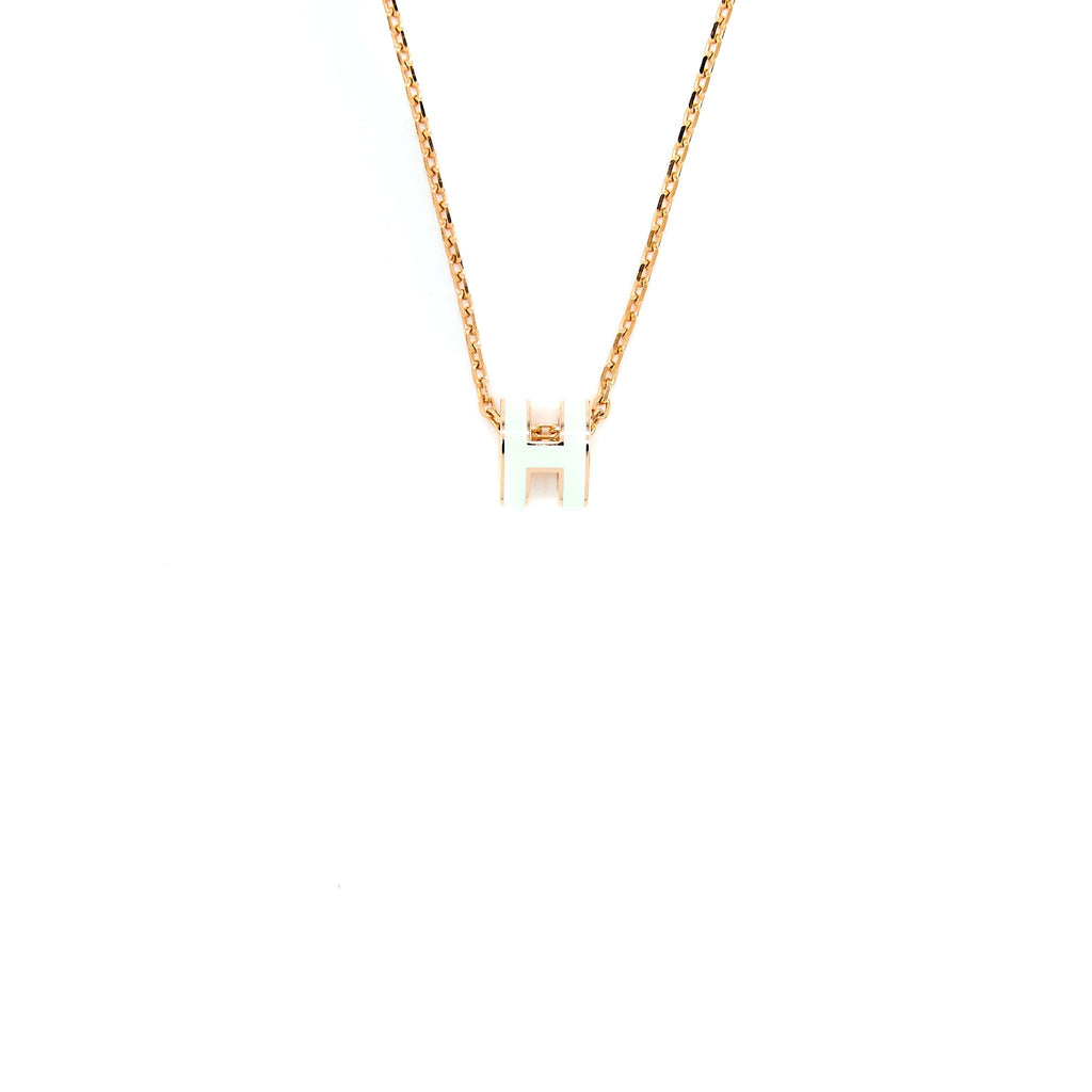HERMES MINI POP H PENDANT VERT FIZZ ROSE GOLD TONE