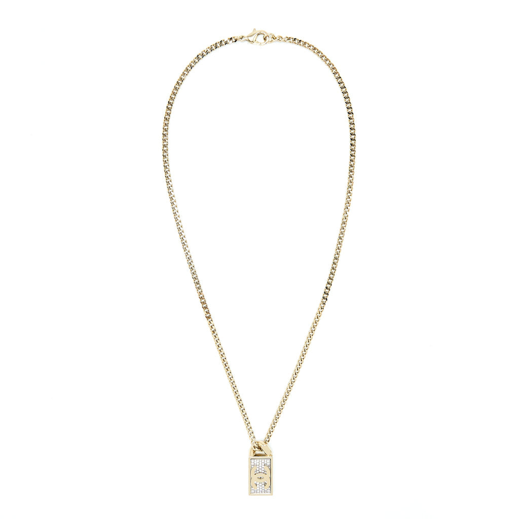 CHANEL SQUARE CC LOGO CRYSTAL PENDANT LIGHT GOLD TONE