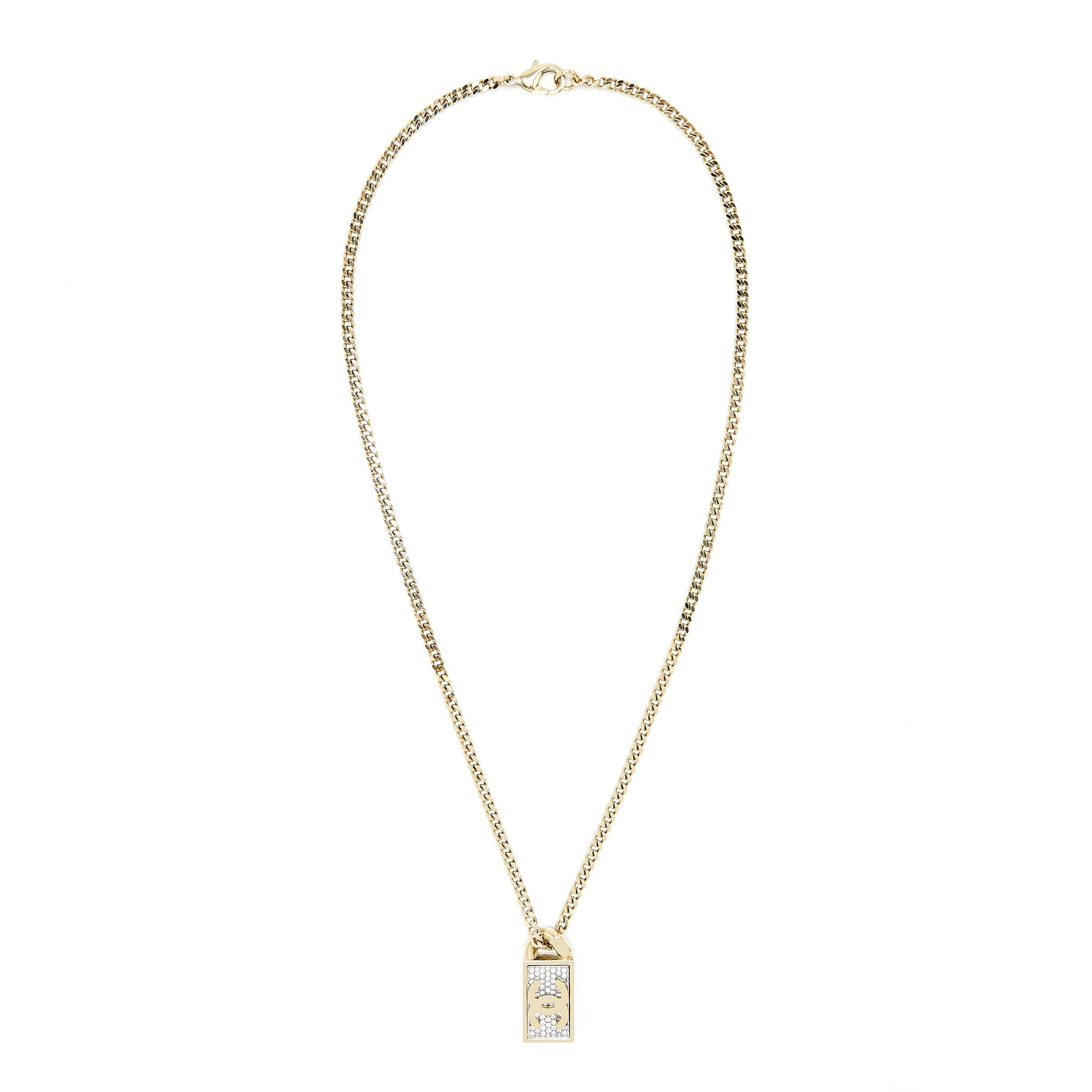 CHANEL SQUARE CC LOGO CRYSTAL PENDANT LIGHT GOLD TONE