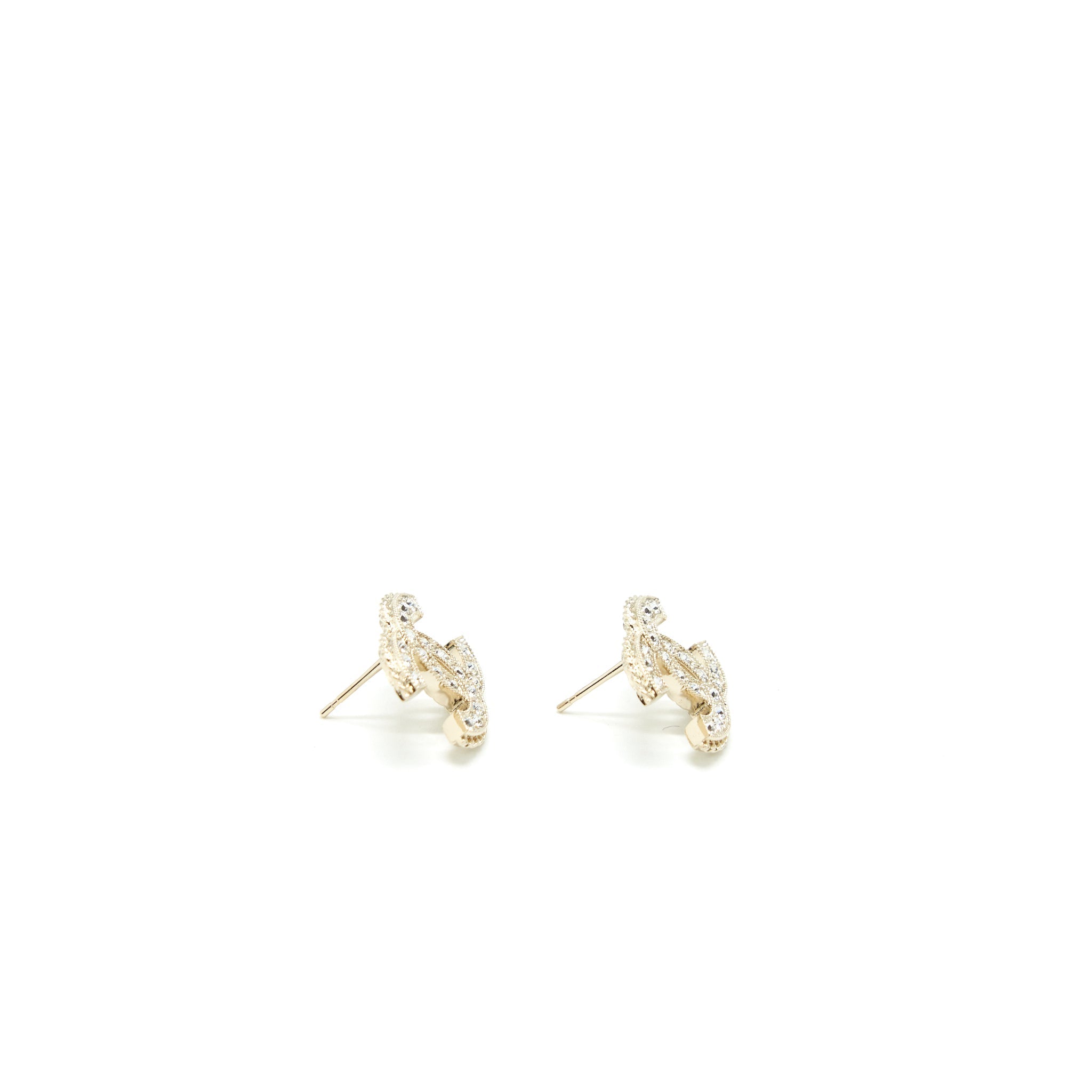 CHANEL CC LOGO CRYSTAL EARRING LIGHT GOLD TONE
