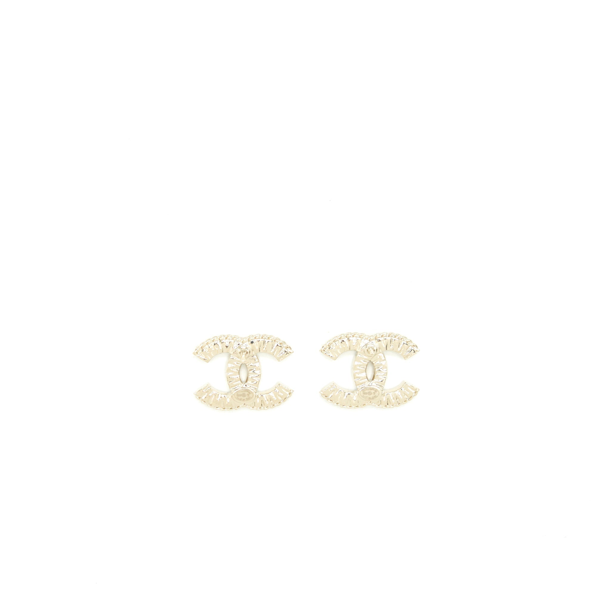 CHANEL CC LOGO CRYSTAL EARRING LIGHT GOLD TONE