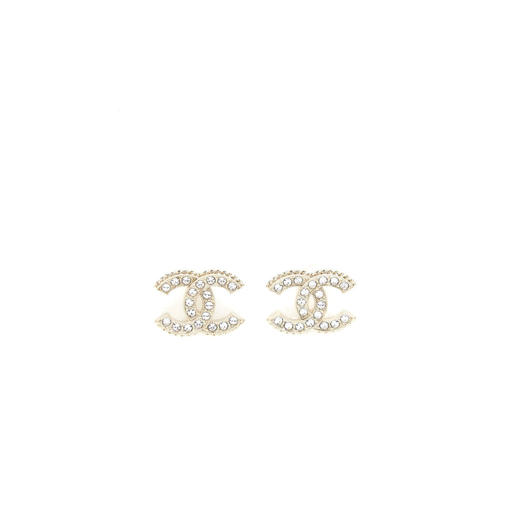 CHANEL CC LOGO CRYSTAL EARRING LIGHT GOLD TONE