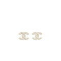 CHANEL CC LOGO CRYSTAL EARRING LIGHT GOLD TONE