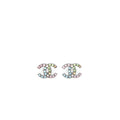 CHANEL 22S CC LOGO RAINBOW CRYSTAL EARRINGS SLIVER TONE