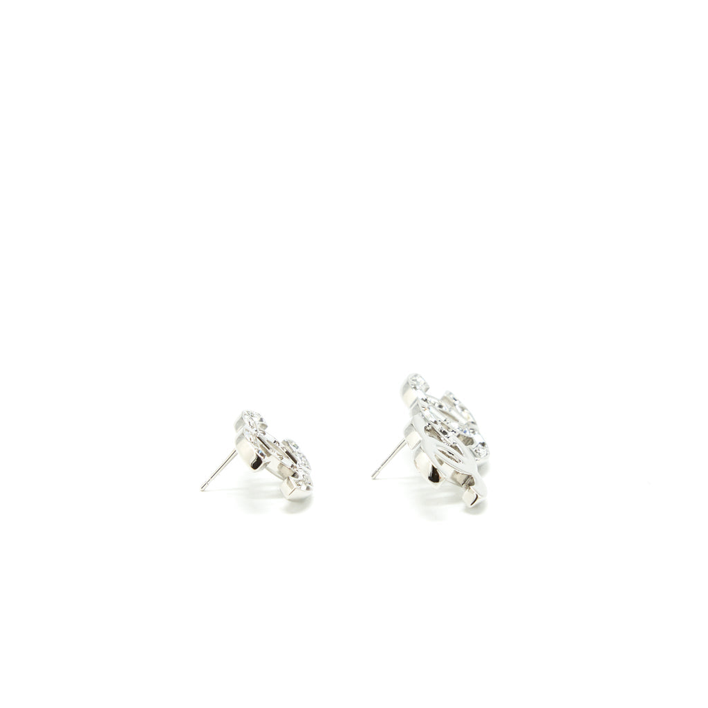 CHANEL CC LOGO EARRINGS WITH CRYSTAL SLIVER TONE