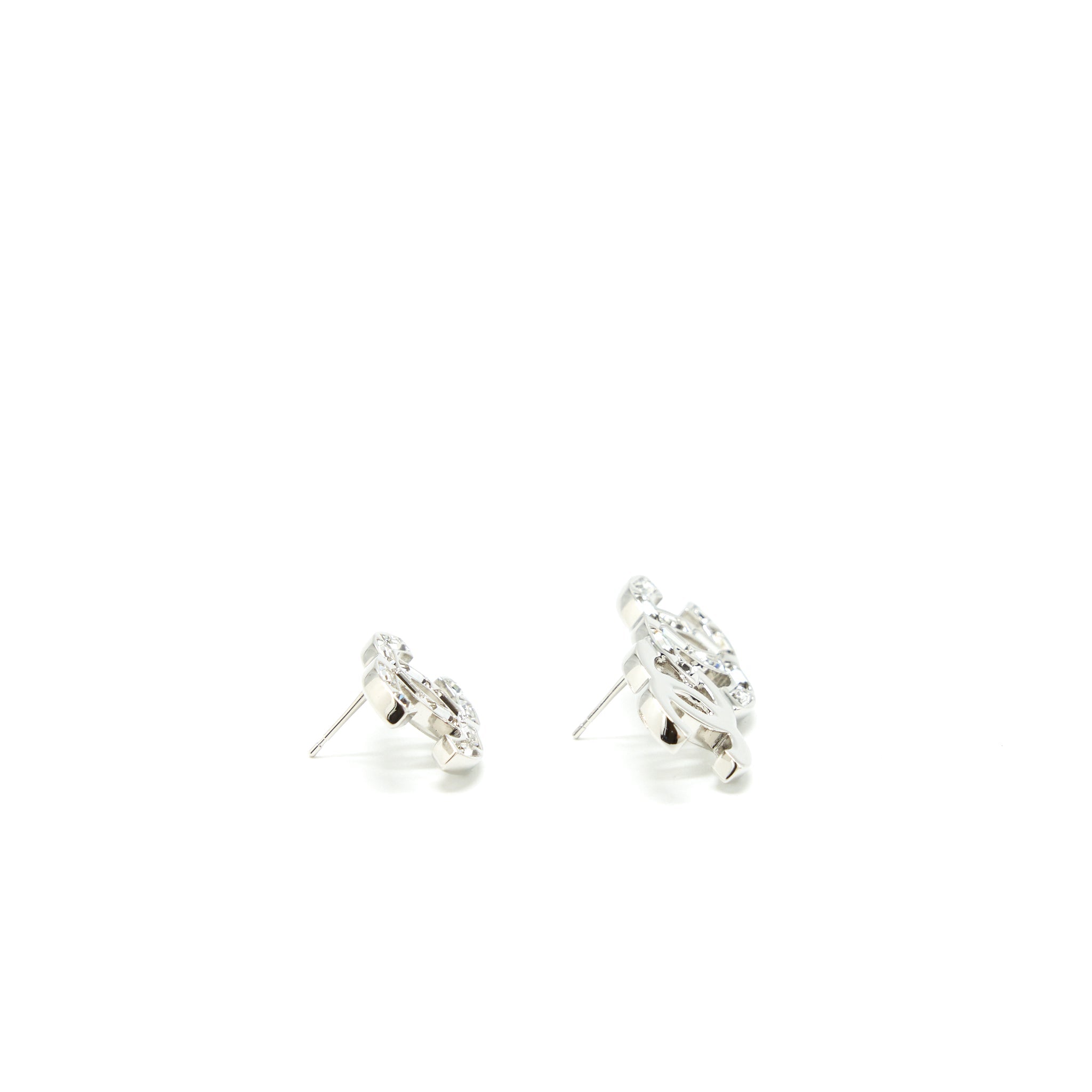 CHANEL CC LOGO EARRINGS WITH CRYSTAL SLIVER TONE